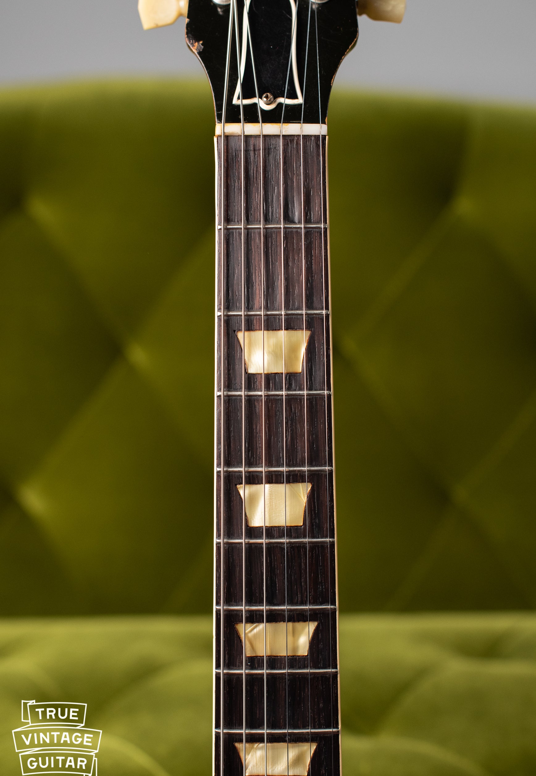 Fretboard, trapezoid inlays, Vintage 1954 Gibson Les Paul goldtop