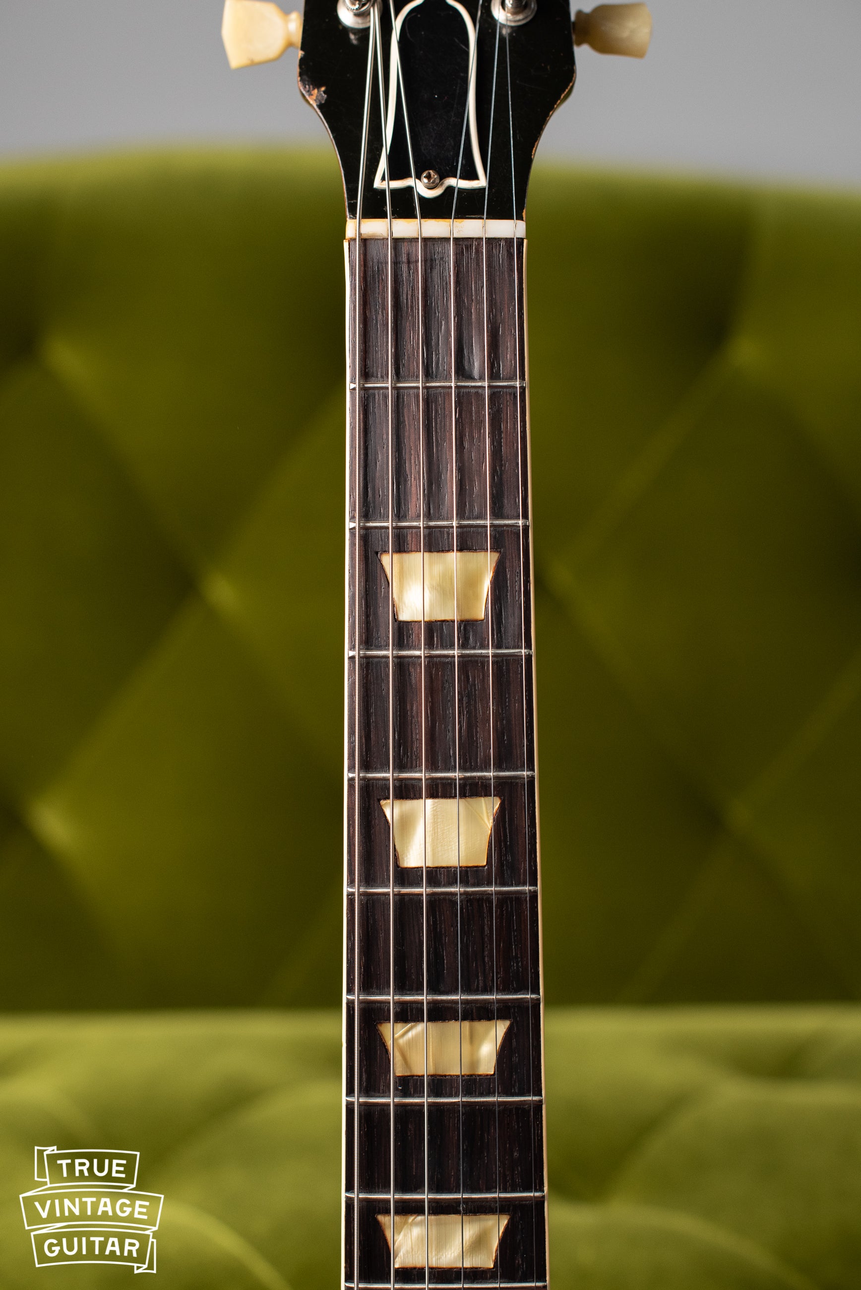 Fretboard, trapezoid inlays, Vintage 1954 Gibson Les Paul goldtop