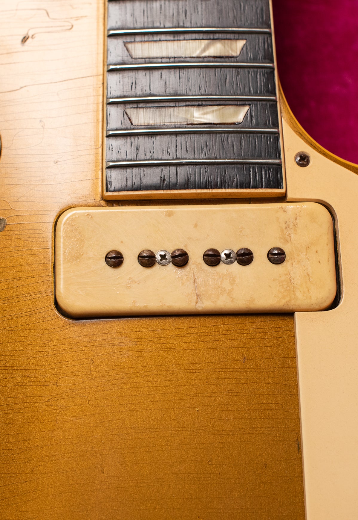 Multicolor swirl pickup cover, Vintage 1954 Gibson Les Paul goldtop