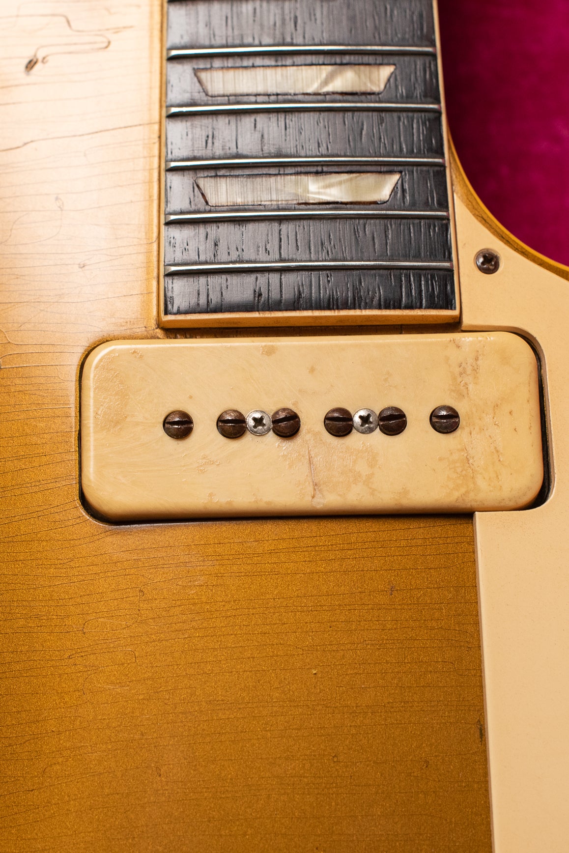 Multicolor swirl pickup cover, Vintage 1954 Gibson Les Paul goldtop