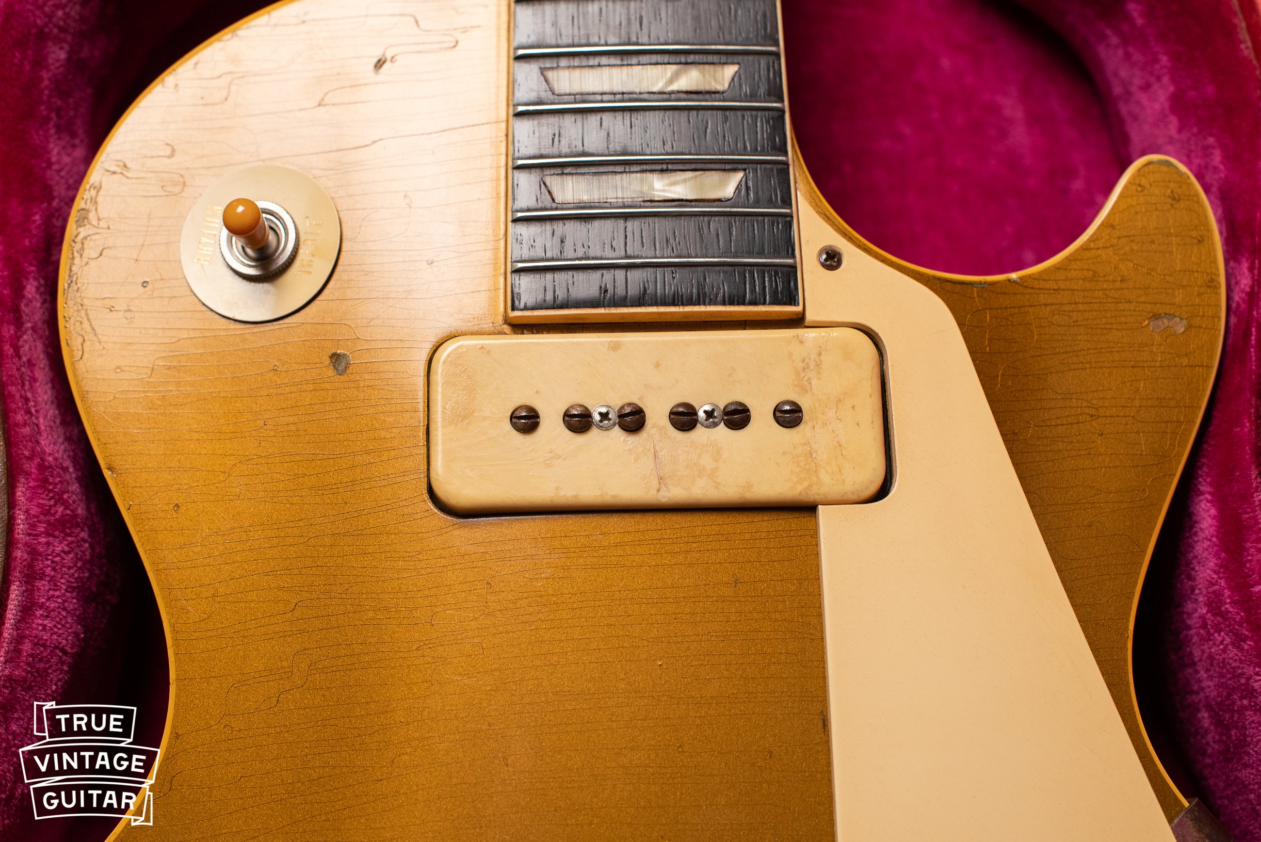 Multicolor swirl pickup cover, Vintage 1954 Gibson Les Paul goldtop