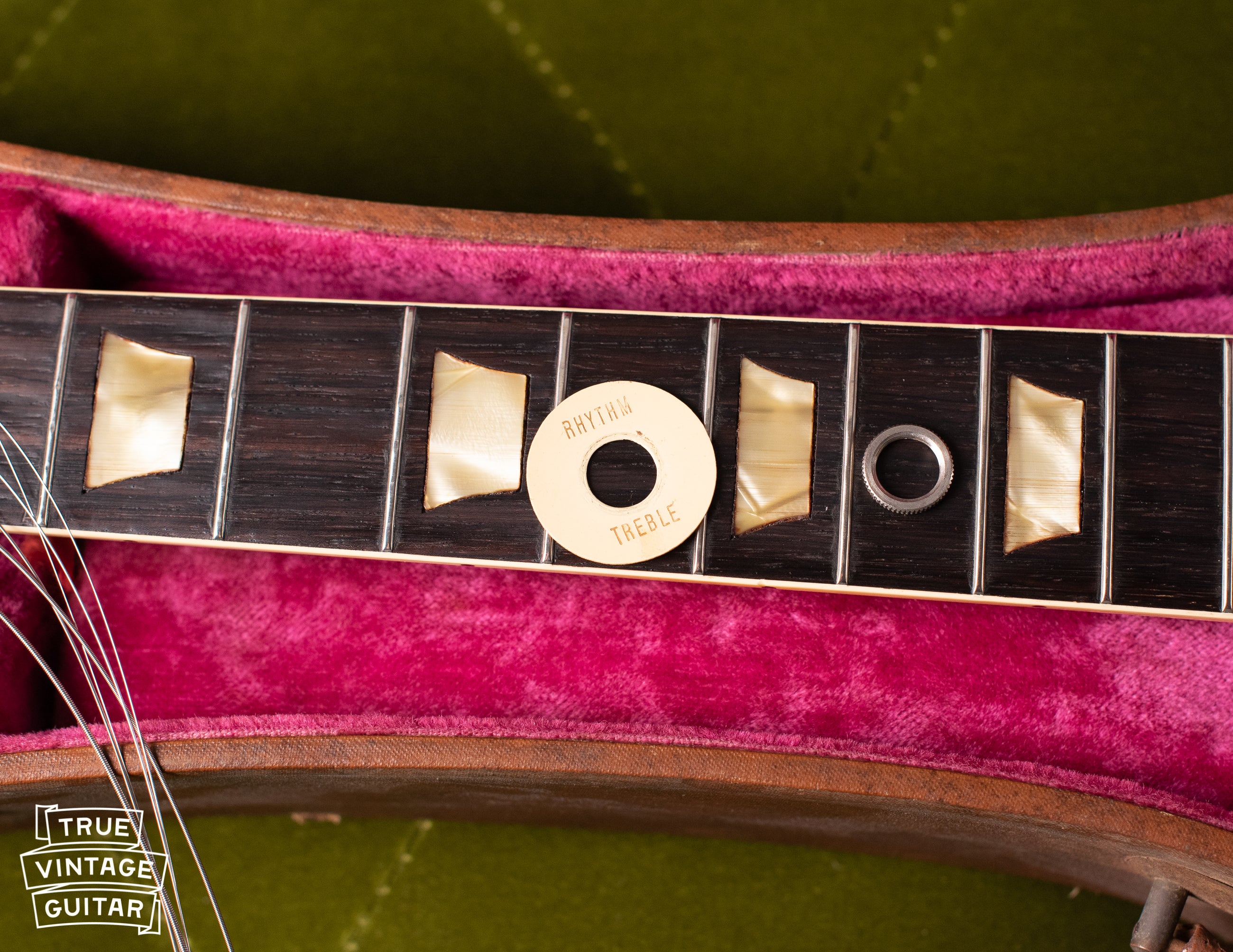 Rhythm treble switch ring, poker chip, knurled switch nut, Vintage 1954 Gibson Les Paul goldtop