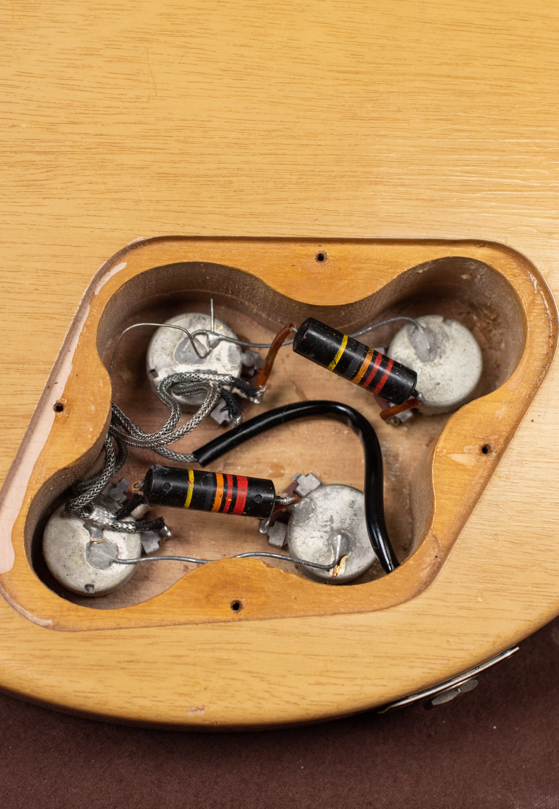 Control cavity, potentiometers, capacitors, 1956 Gibson Les Paul Special