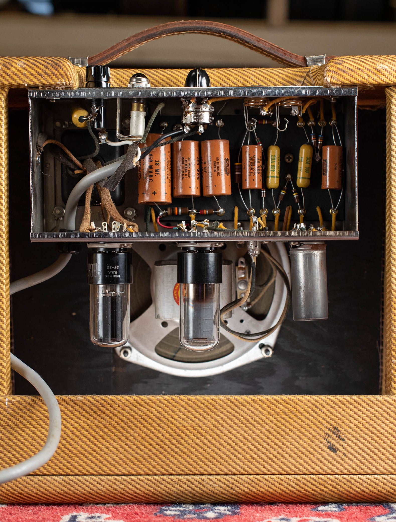 1957 Fender Champ chassis, Astron capacitors