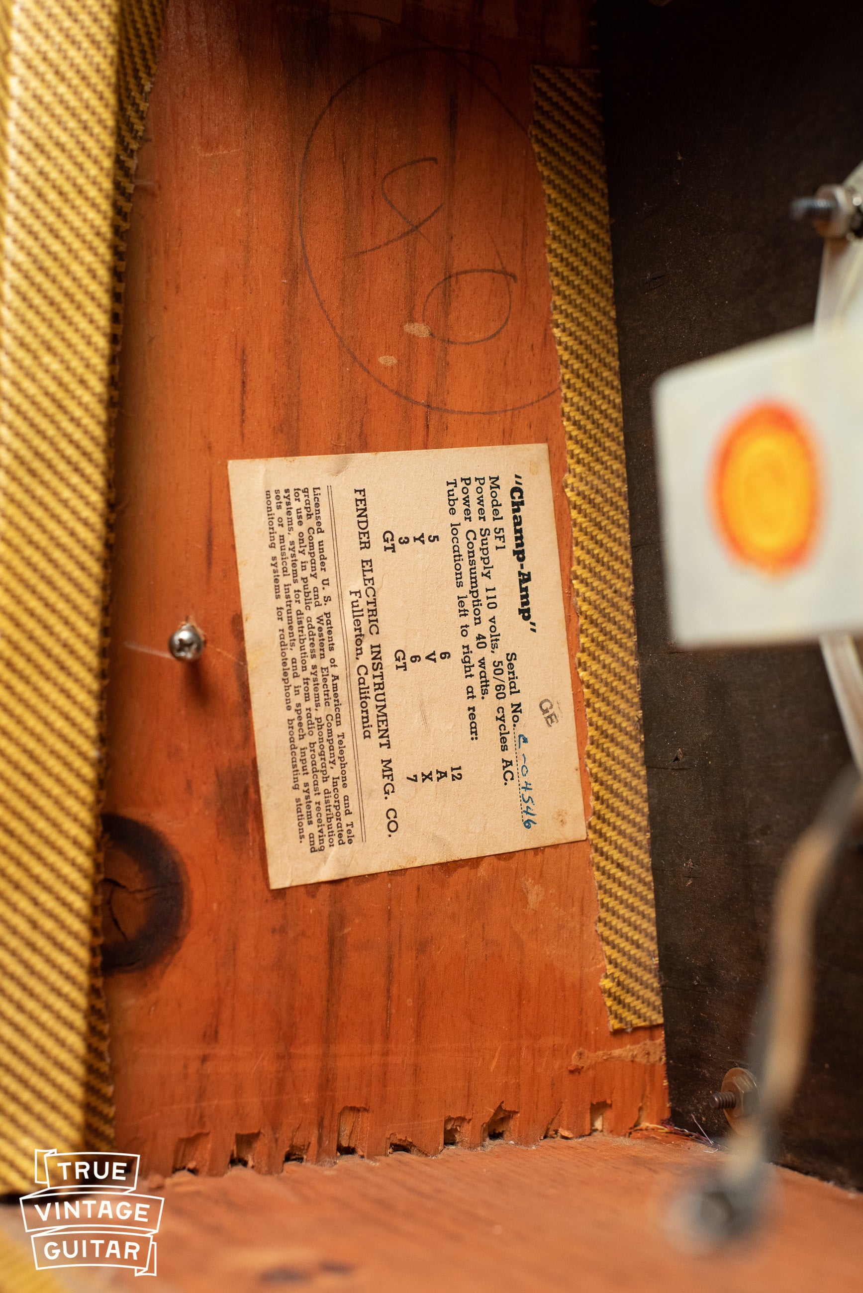 Tube chart, Vintage 1957 Fender Champ Amplifier tweed