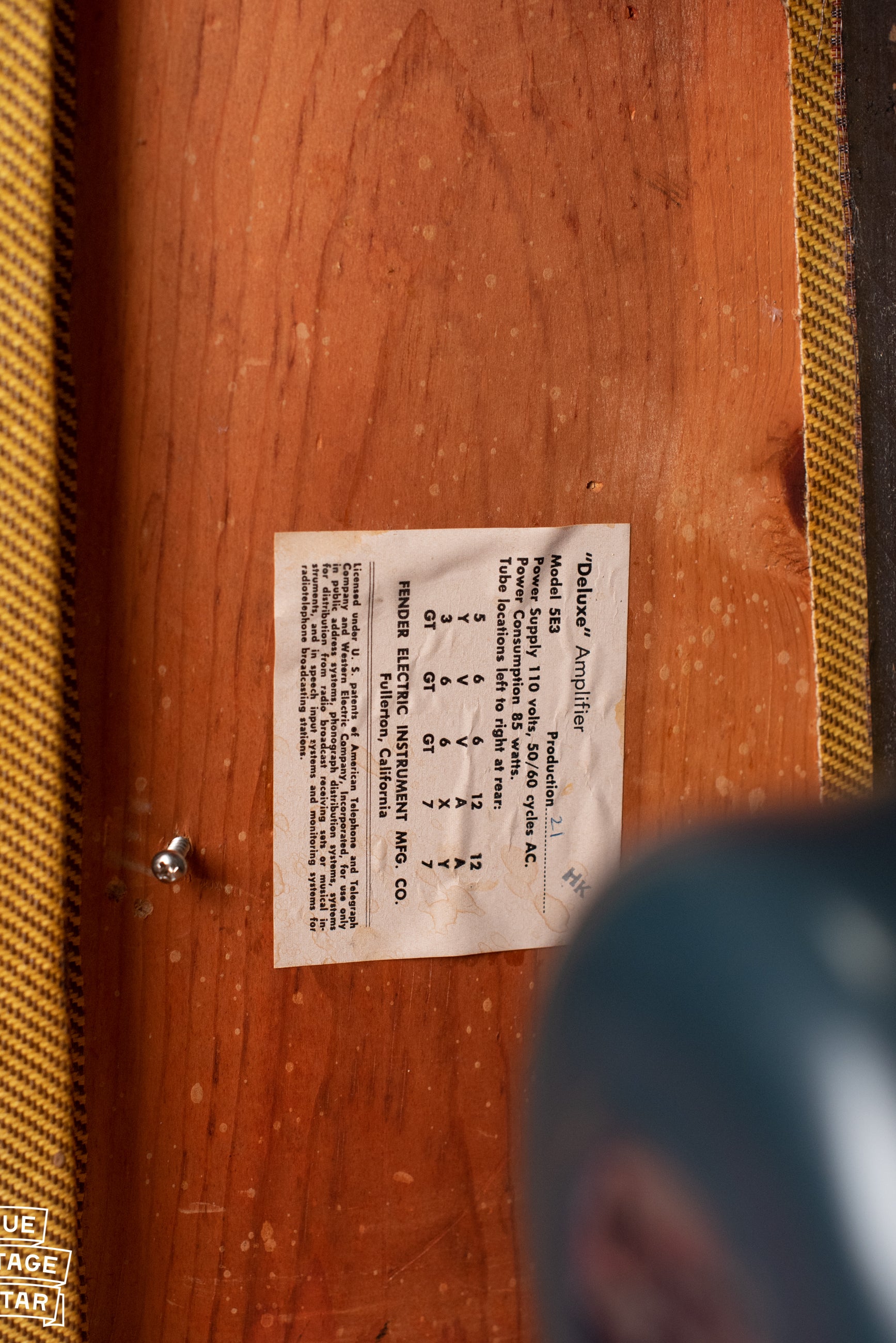 Tube chart 1958 Fender Deluxe HK