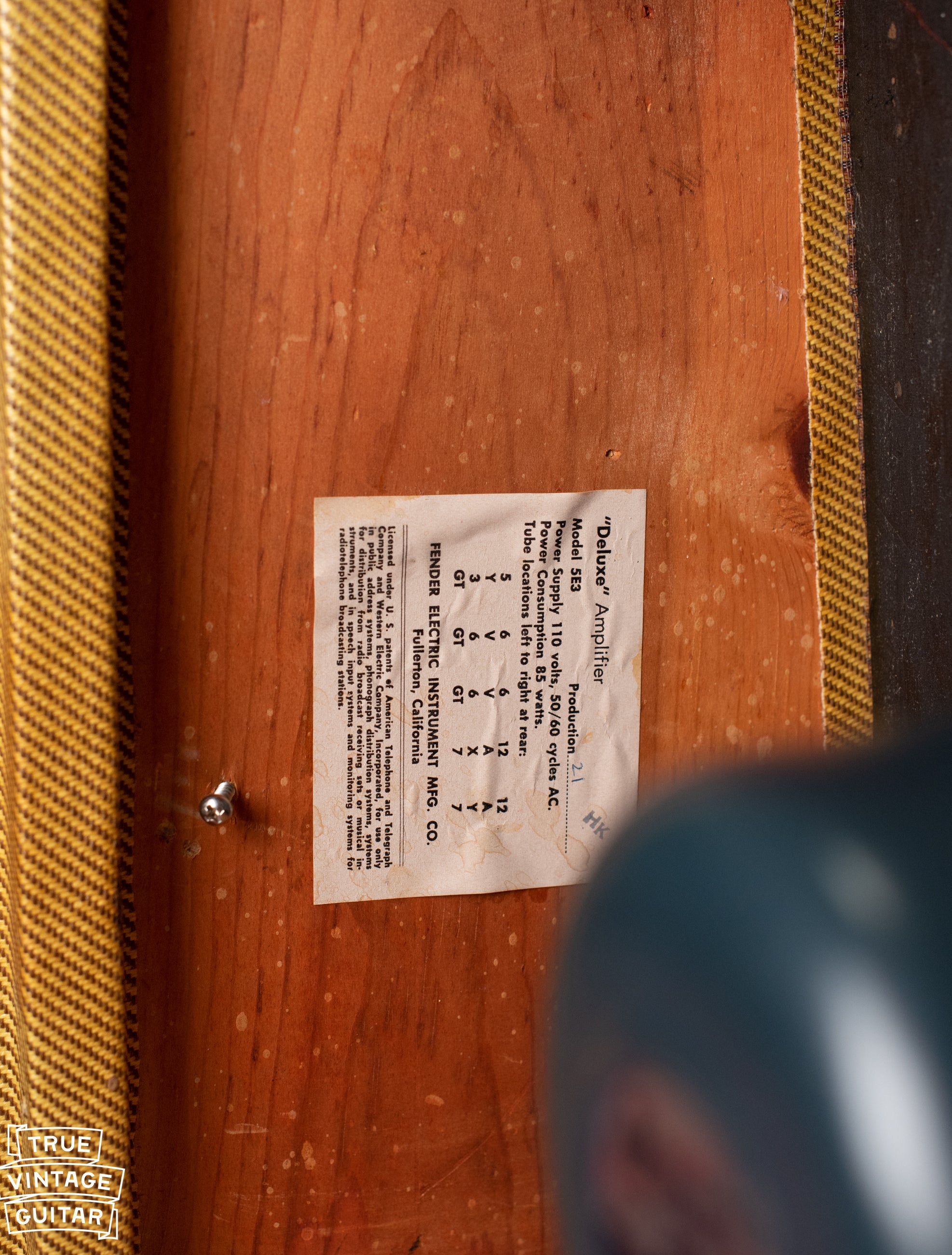 Tube chart 1958 Fender Deluxe HK
