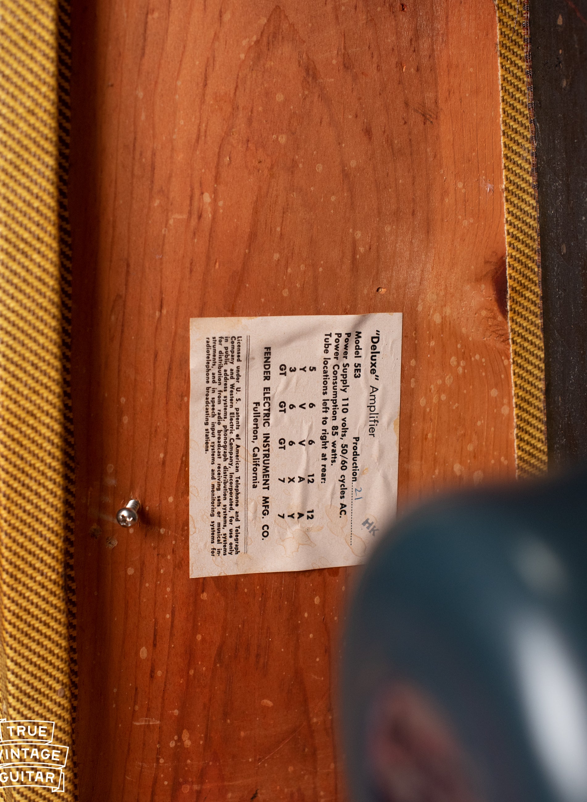 Tube chart 1958 Fender Deluxe HK