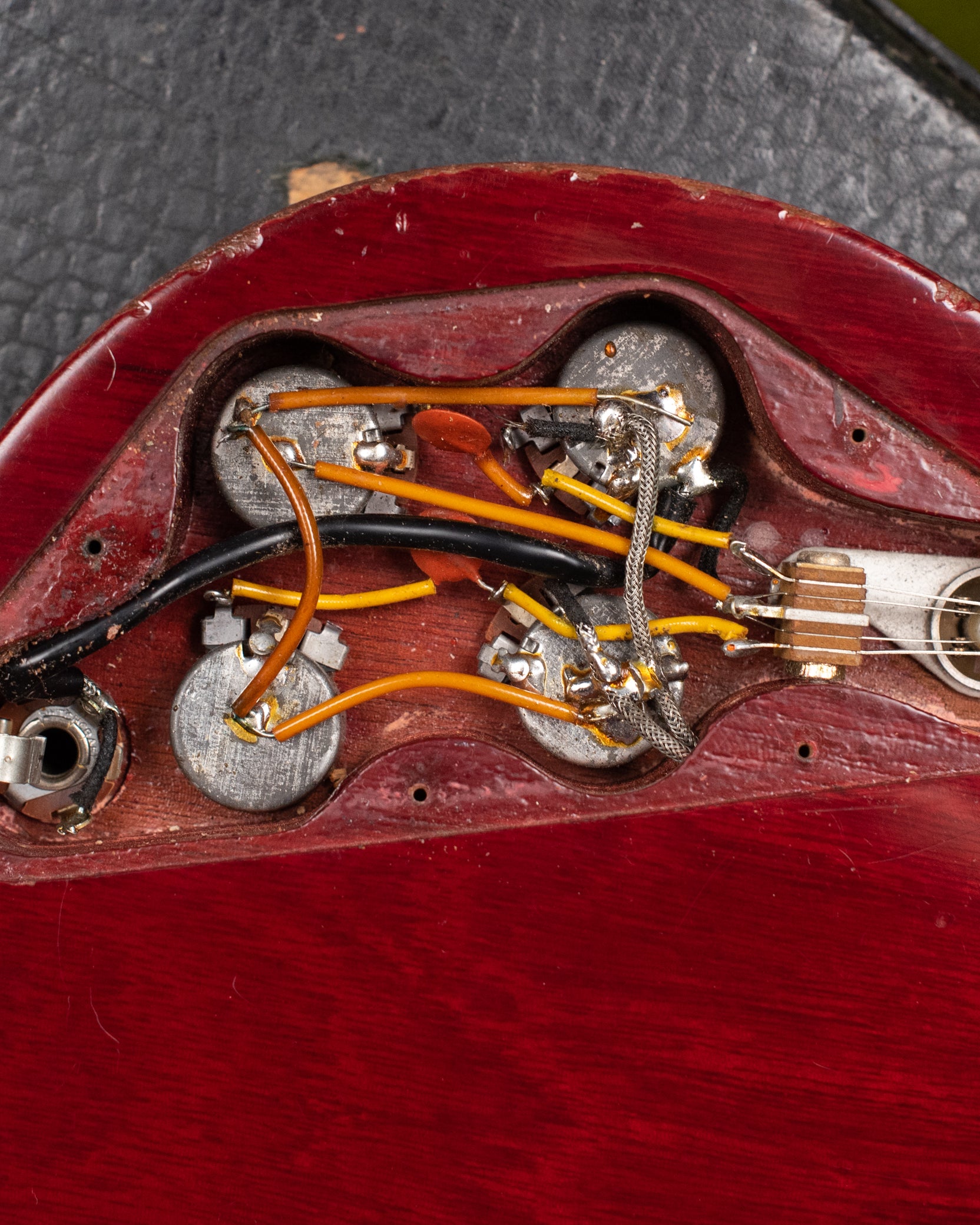 1961 Gibson Les Paul Standard control cavity, potentiometers