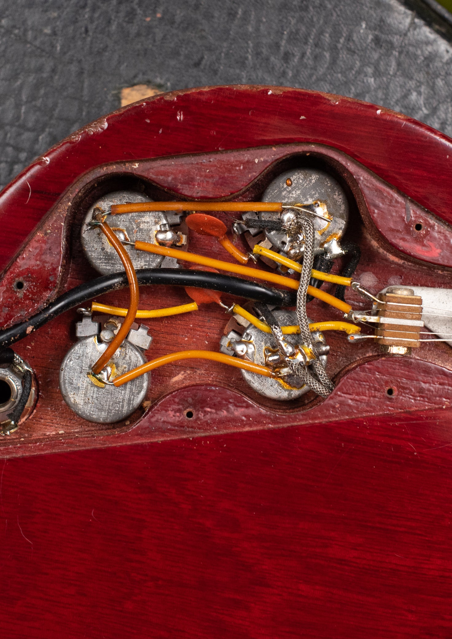 1961 Gibson Les Paul Standard control cavity, potentiometers