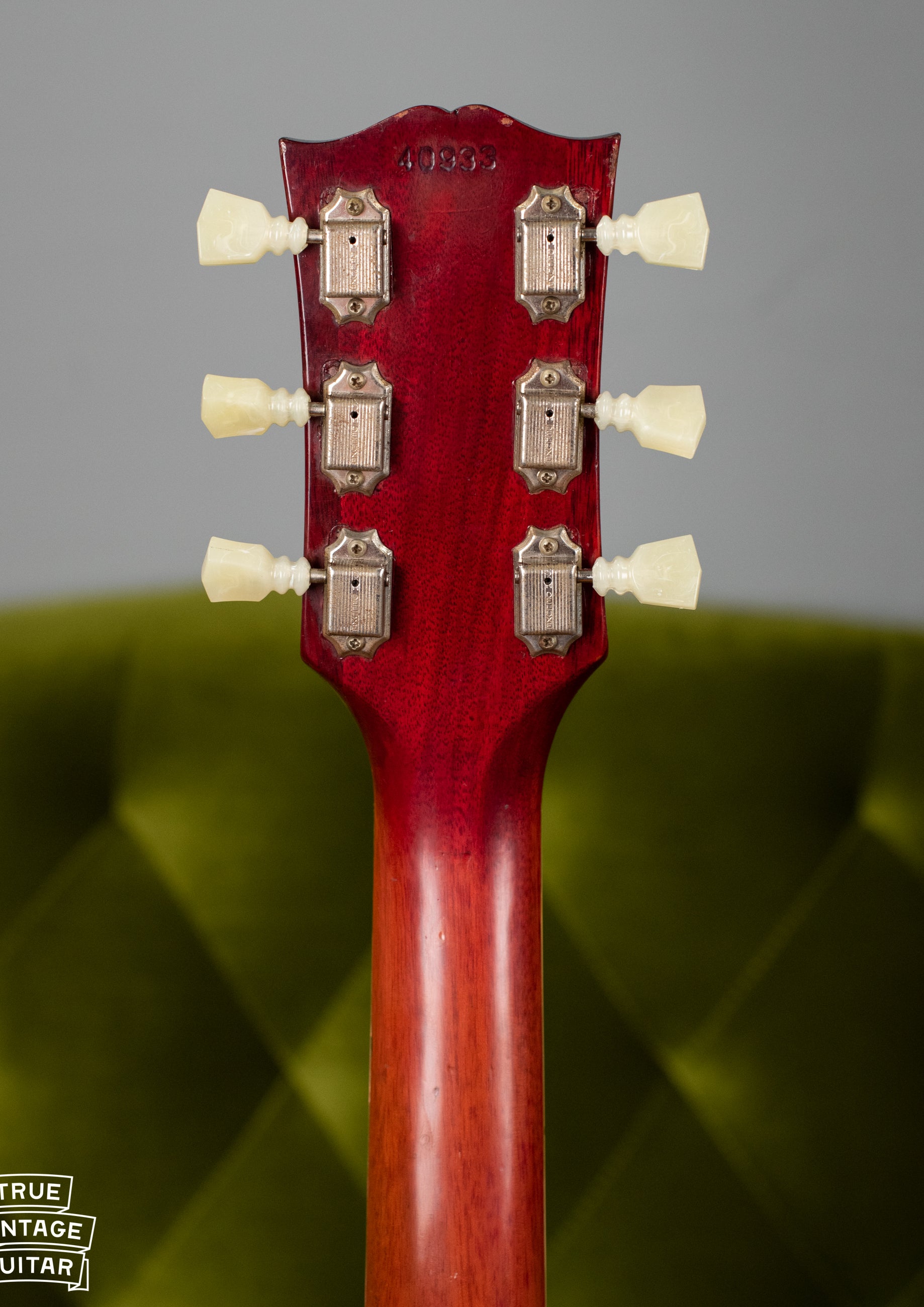 1961 Gibson Les Paul Standard headstock, single line Kluson tuners