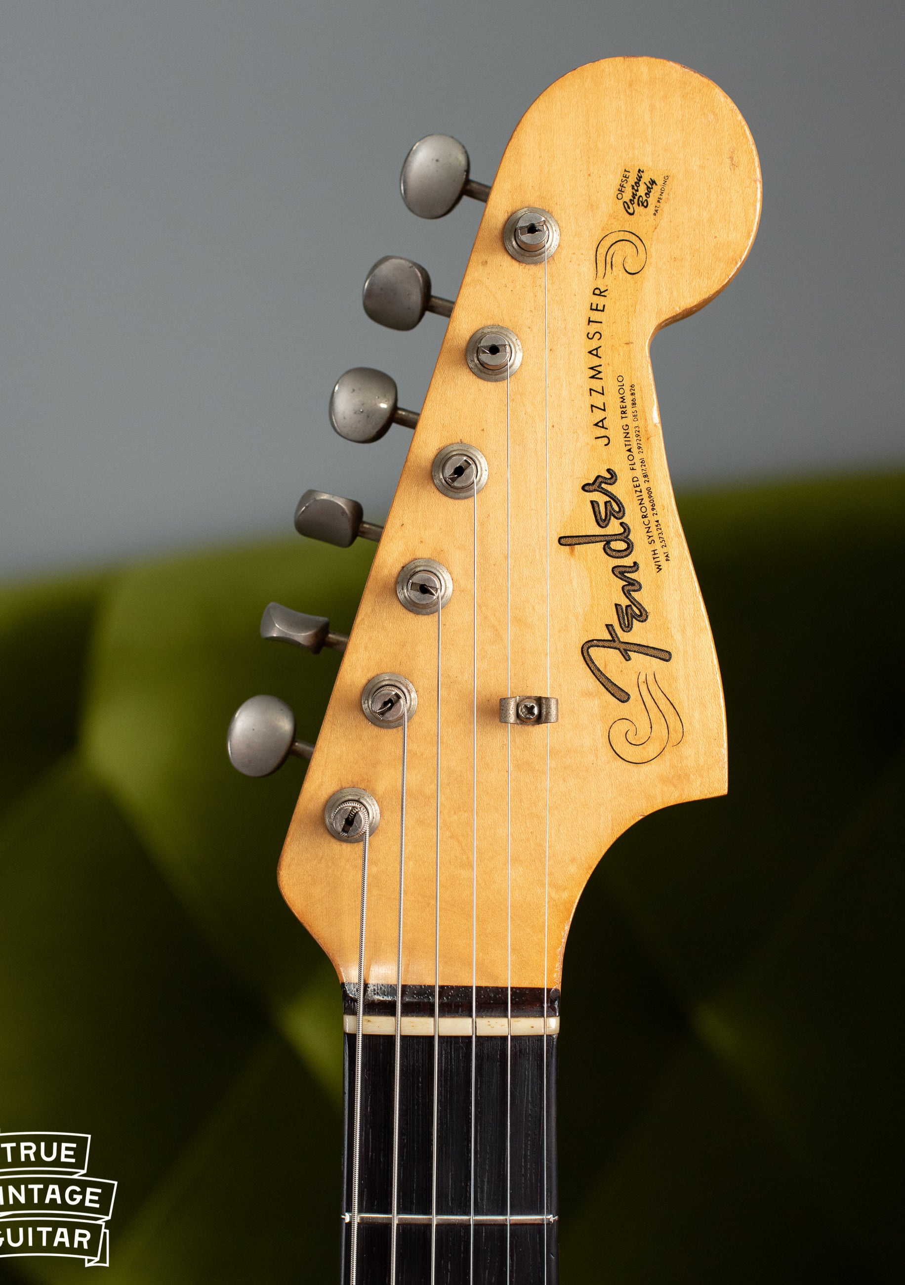 Headstock, Vintage 1963 Fender Jazzmaster electric guitar