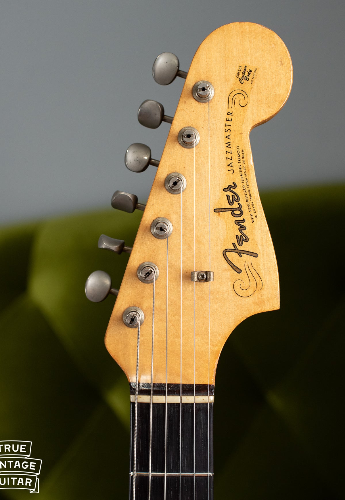 Headstock, Vintage 1963 Fender Jazzmaster electric guitar