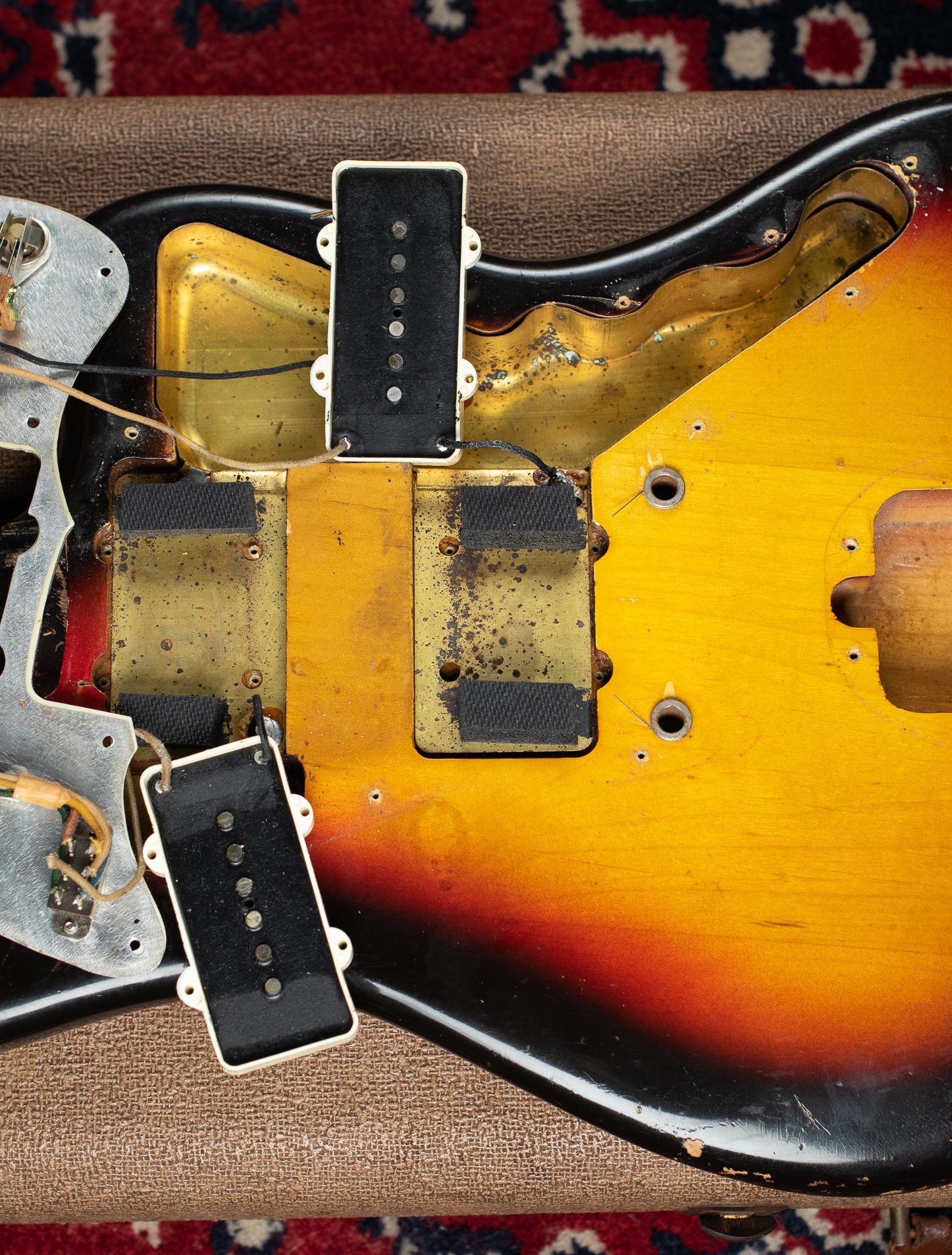 Under pickguard, "Mary" signature, Vintage 1963 Fender Jazzmaster electric guitar