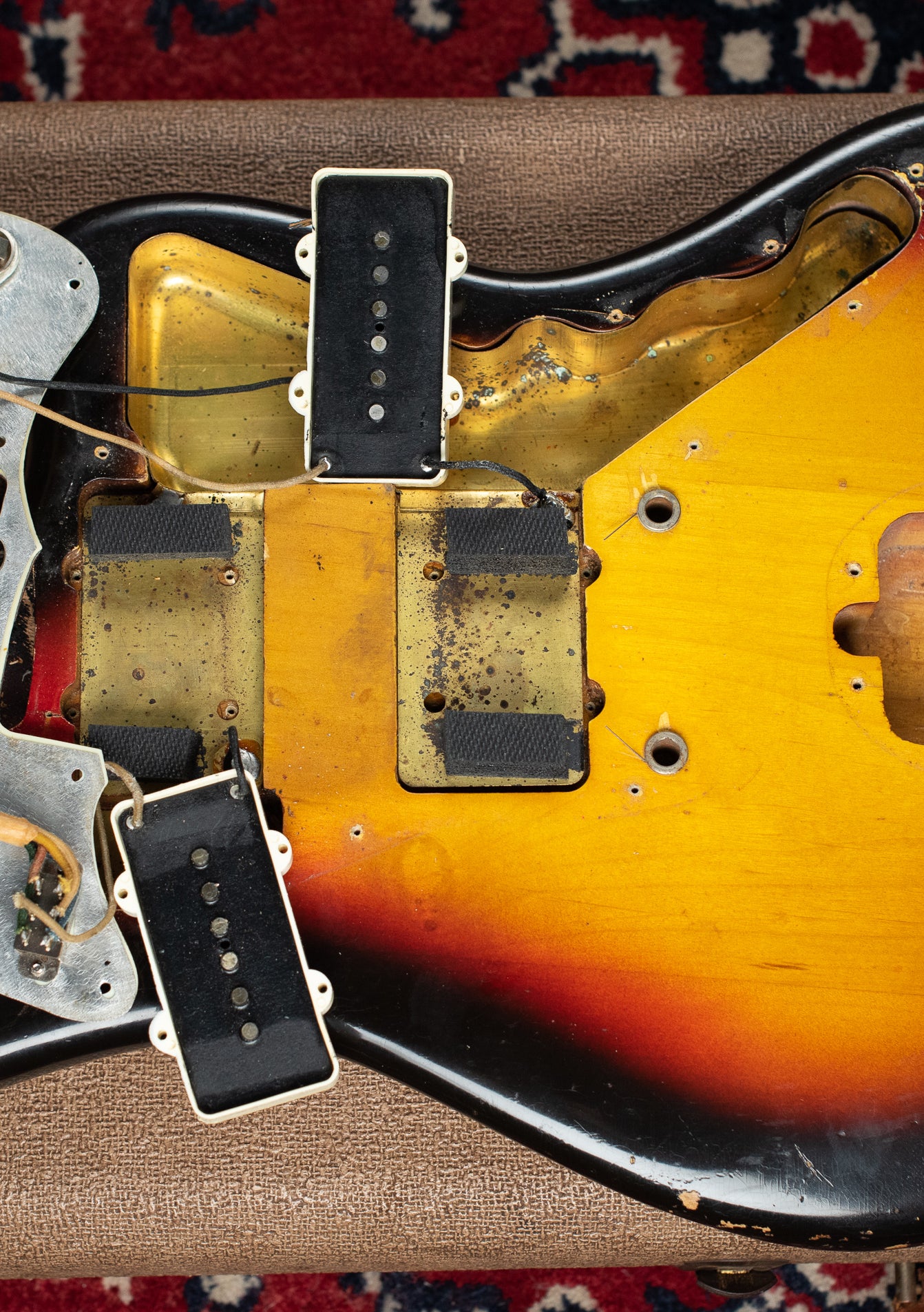 Under pickguard, "Mary" signature, Vintage 1963 Fender Jazzmaster electric guitar