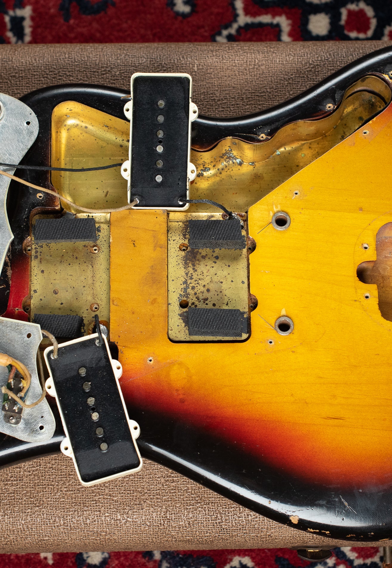 Under pickguard, "Mary" signature, Vintage 1963 Fender Jazzmaster electric guitar