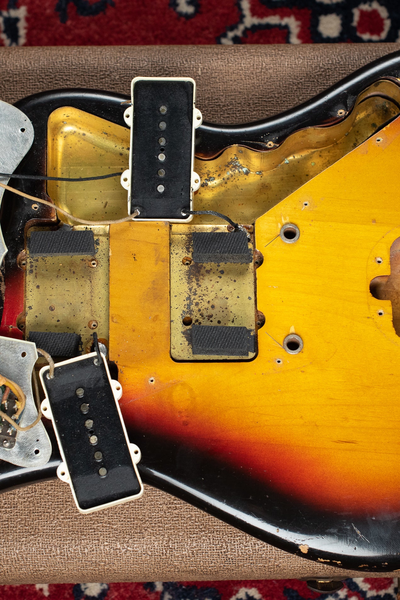 Under pickguard, "Mary" signature, Vintage 1963 Fender Jazzmaster electric guitar