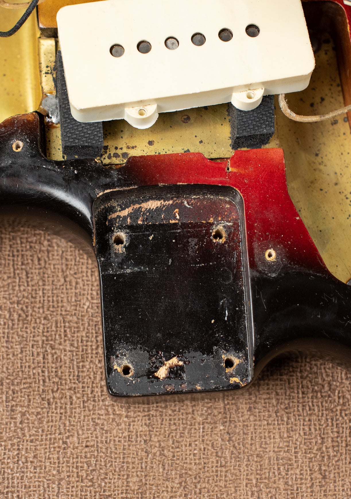 Neck pocket, Vintage 1963 Fender Jazzmaster electric guitar