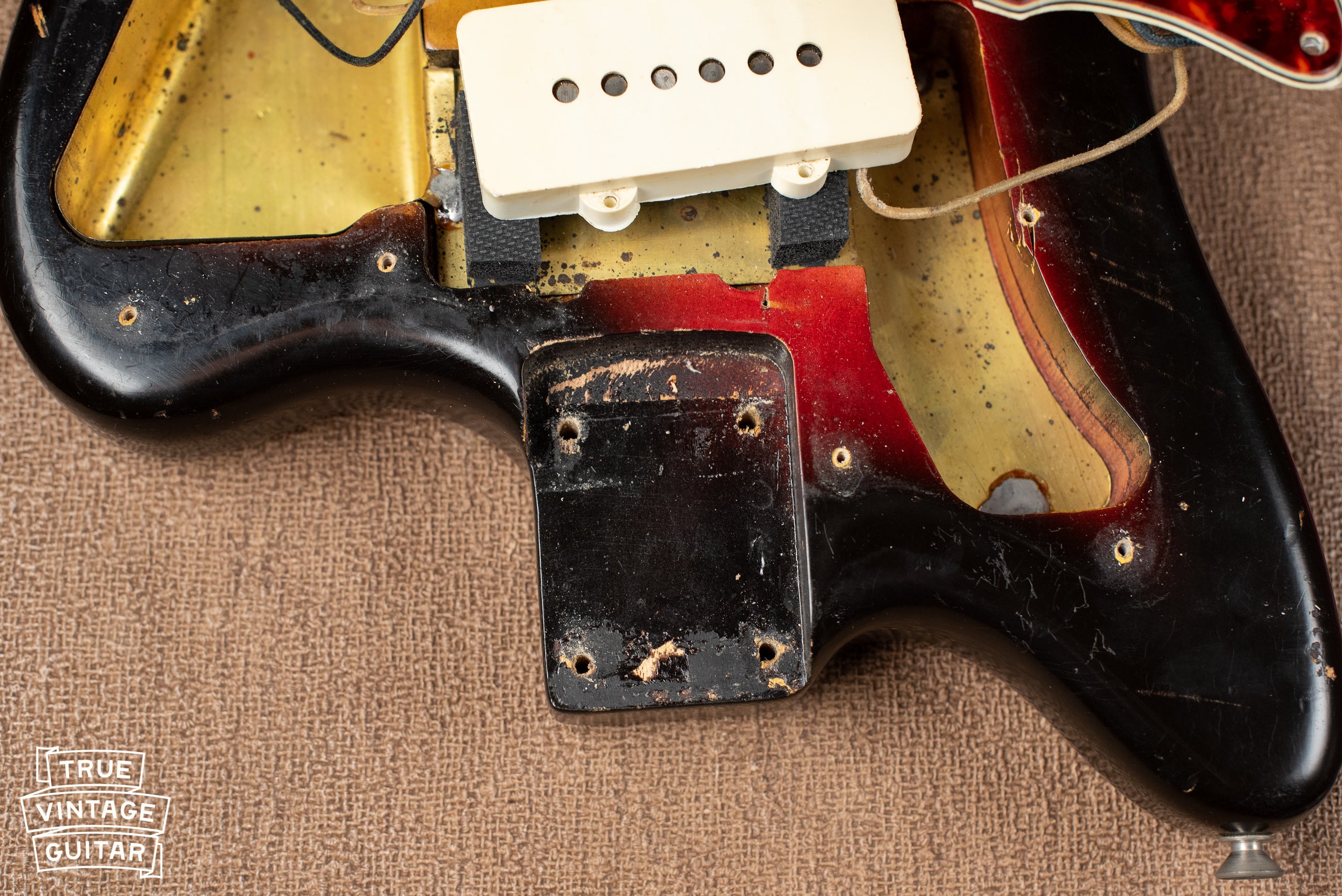 Neck pocket, Vintage 1963 Fender Jazzmaster electric guitar