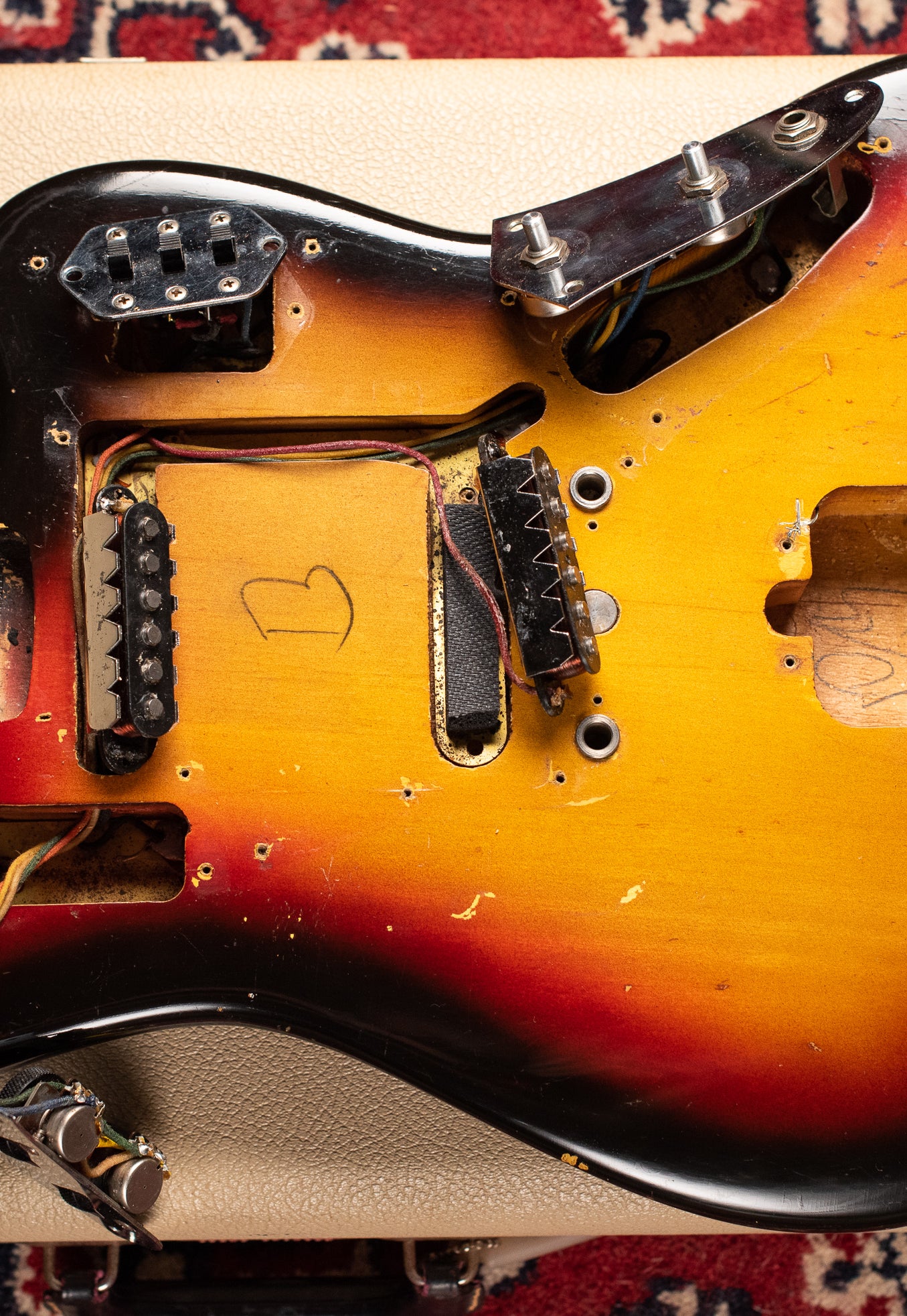 Body cavity dates, Vintage 1963 Fender Jaguar Sunburst guitar