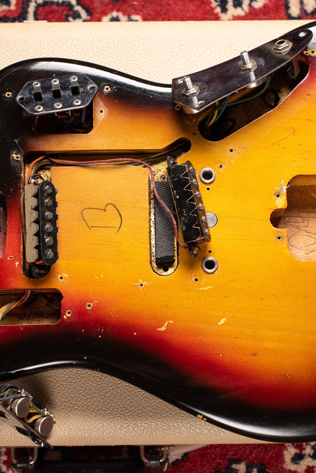 Body cavity dates, Vintage 1963 Fender Jaguar Sunburst guitar