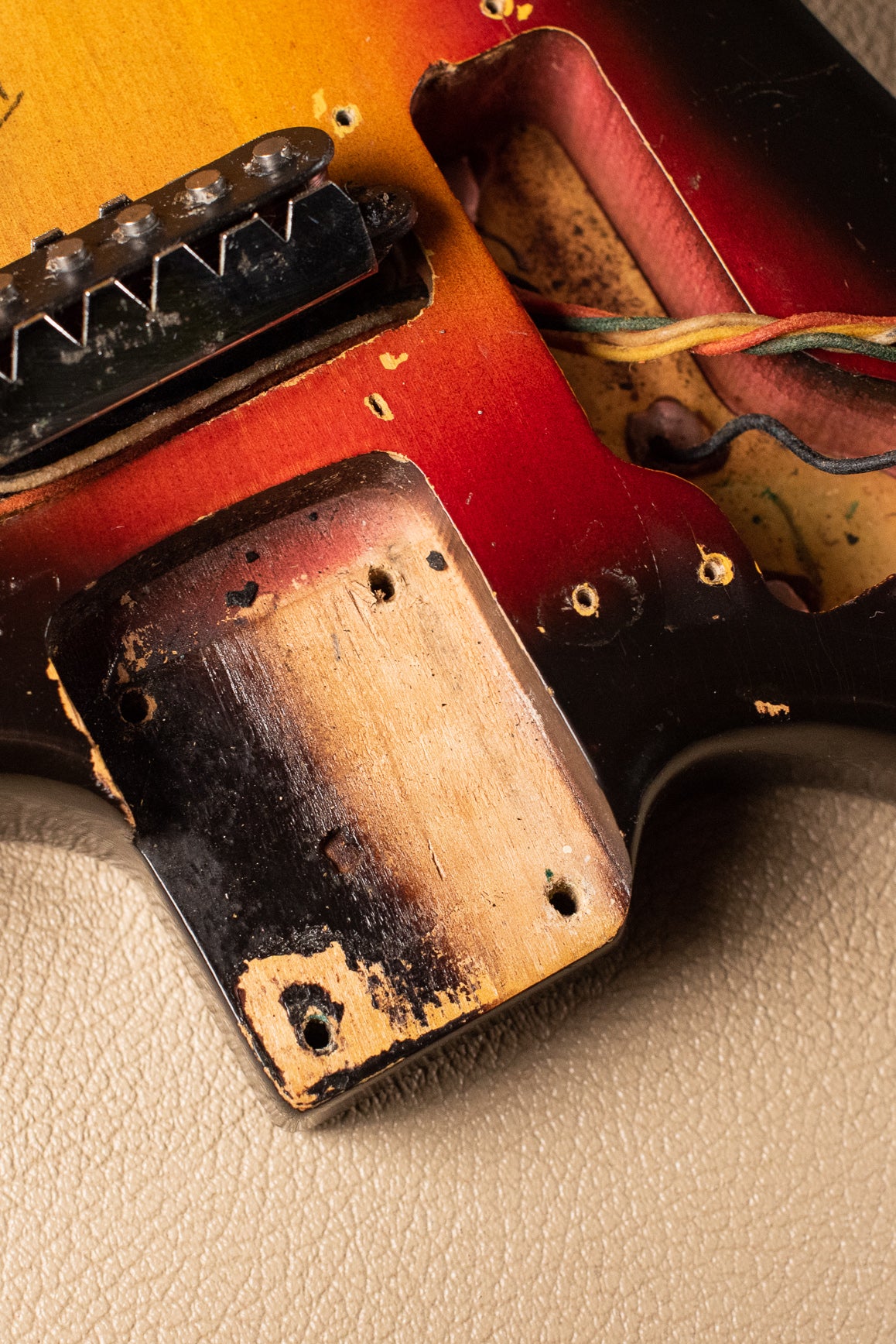 Neck pocket, Vintage 1963 Fender Jaguar Sunburst guitar