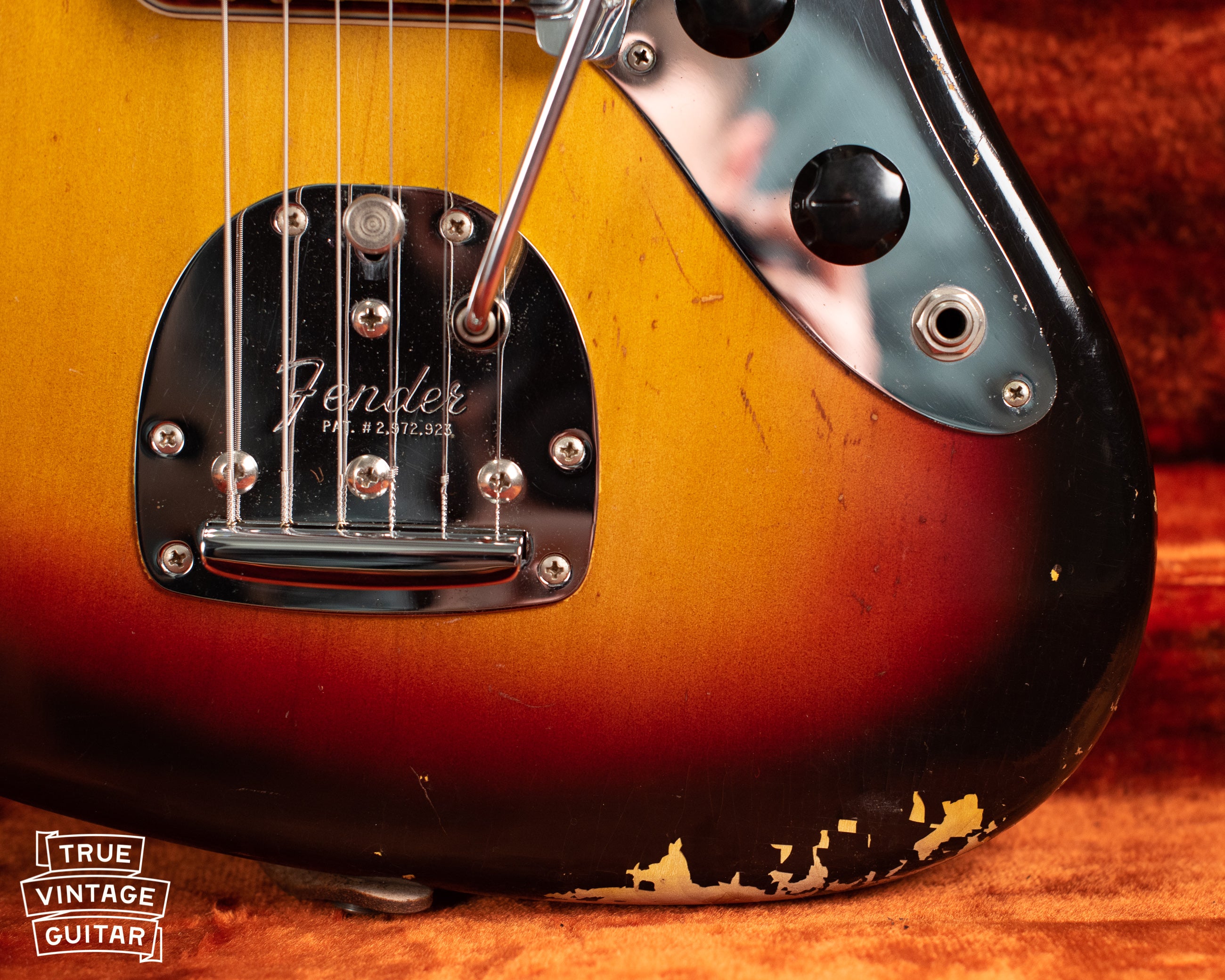 Finish flaking, Vintage 1963 Fender Jaguar Sunburst