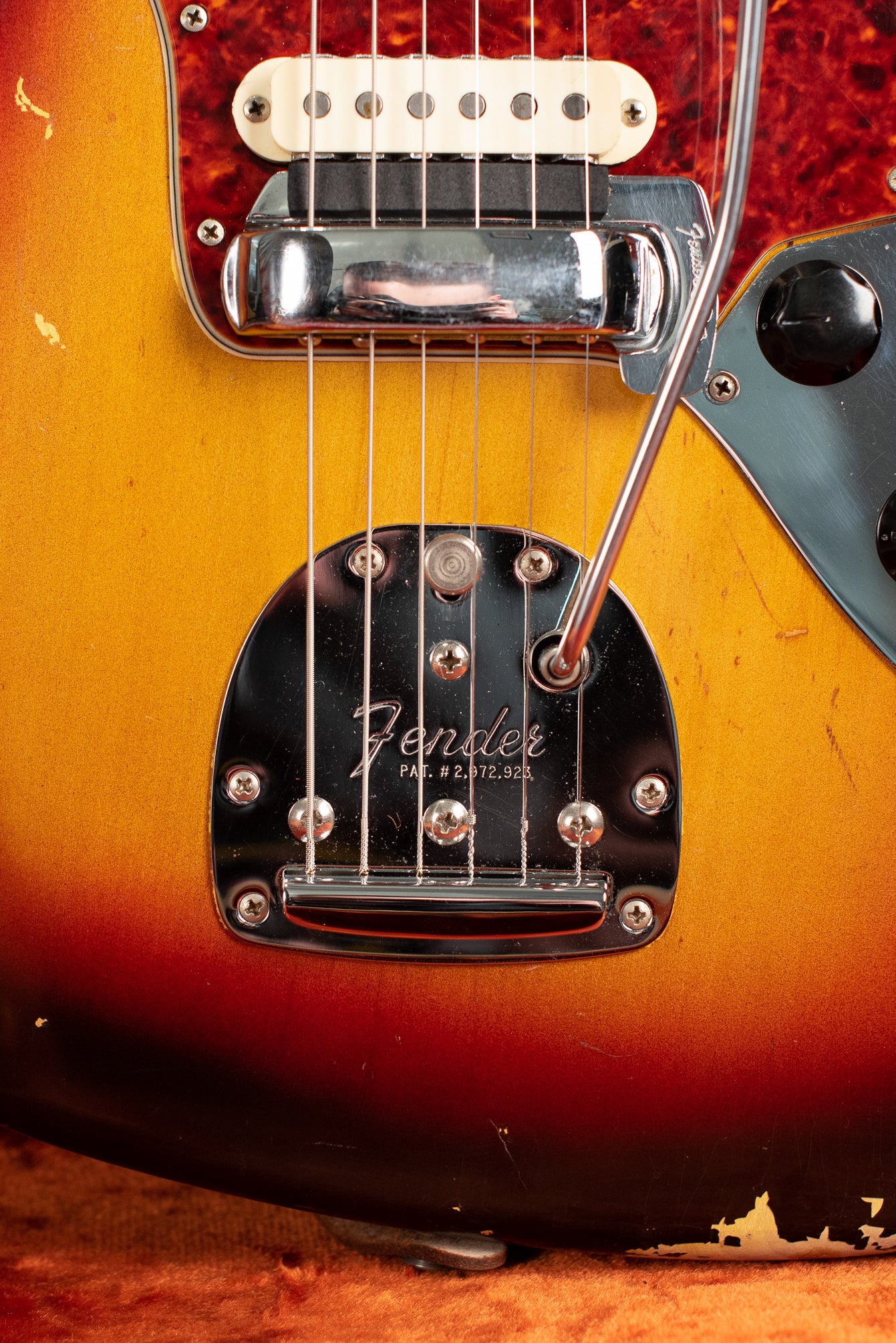bridge cover, tailpiece, Vintage 1963 Fender Jaguar Sunburst