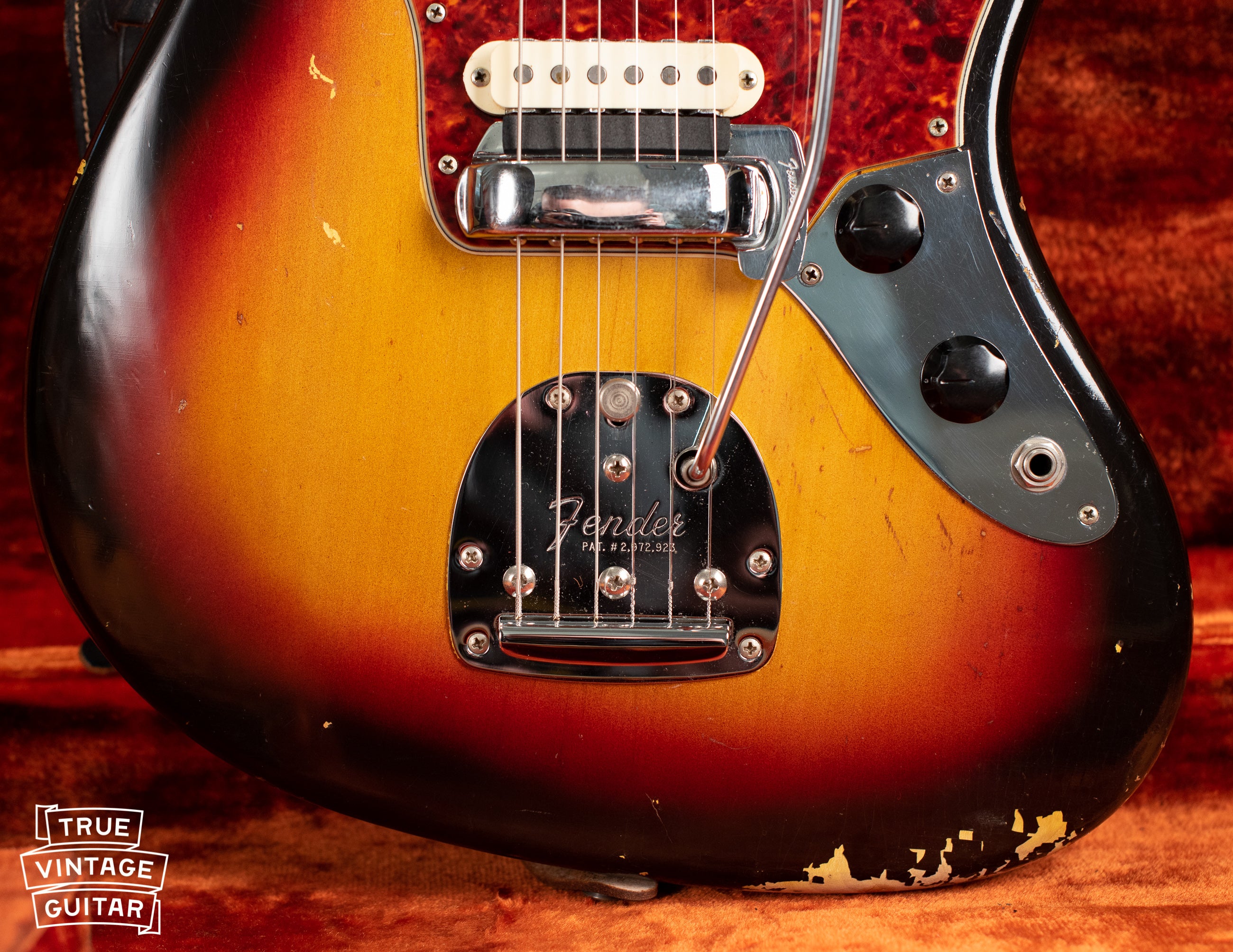 bridge cover, tailpiece, Vintage 1963 Fender Jaguar Sunburst