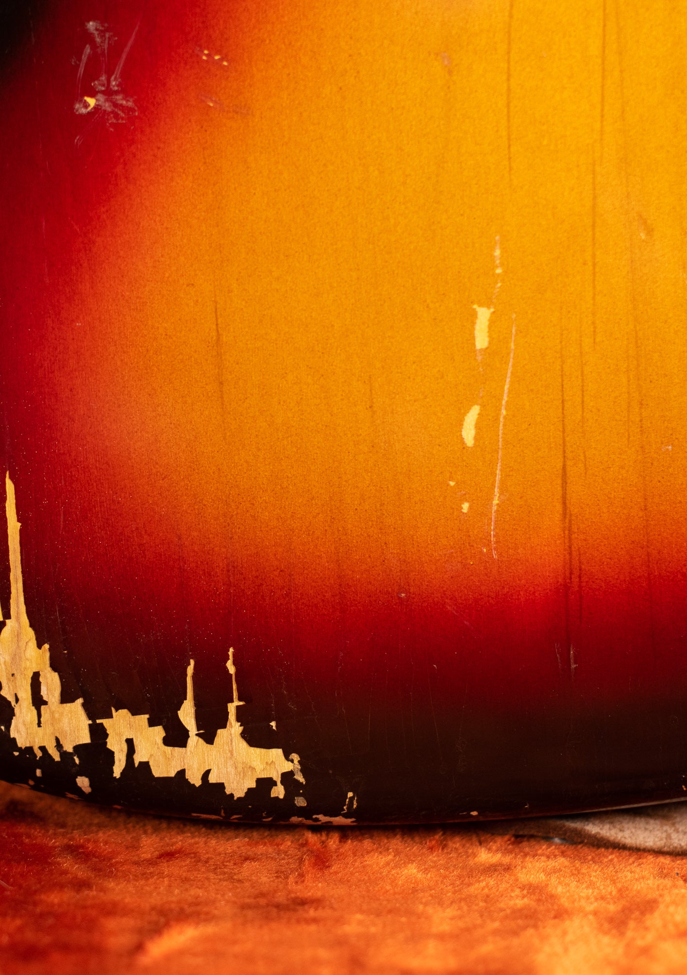 Finish flaking, Vintage 1963 Fender Jaguar Sunburst guitar