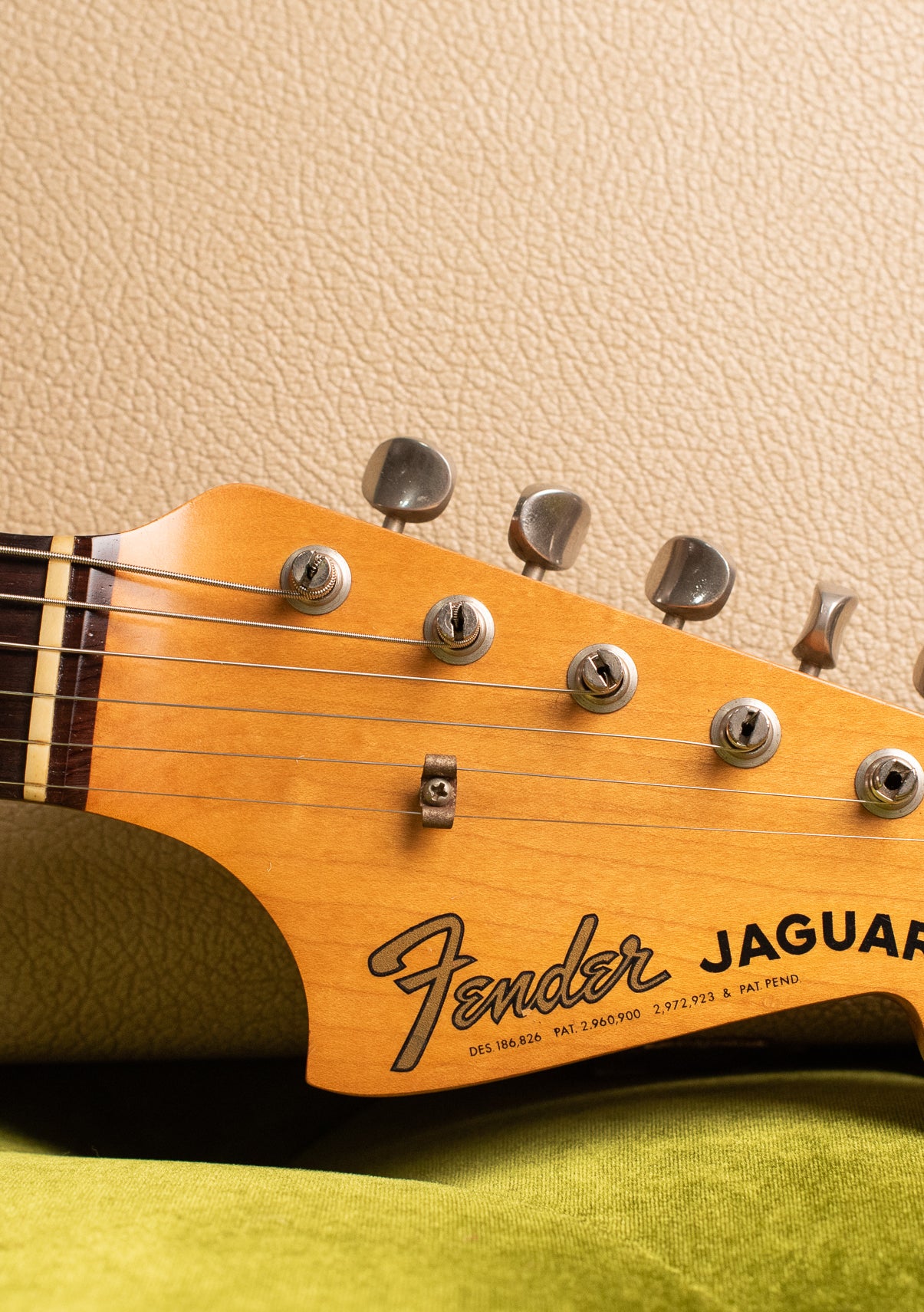 Headstock, Vintage 1963 Fender Jaguar Sunburst guitar