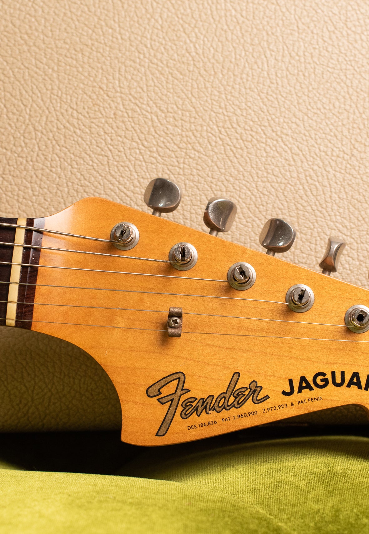 Headstock, Vintage 1963 Fender Jaguar Sunburst guitar