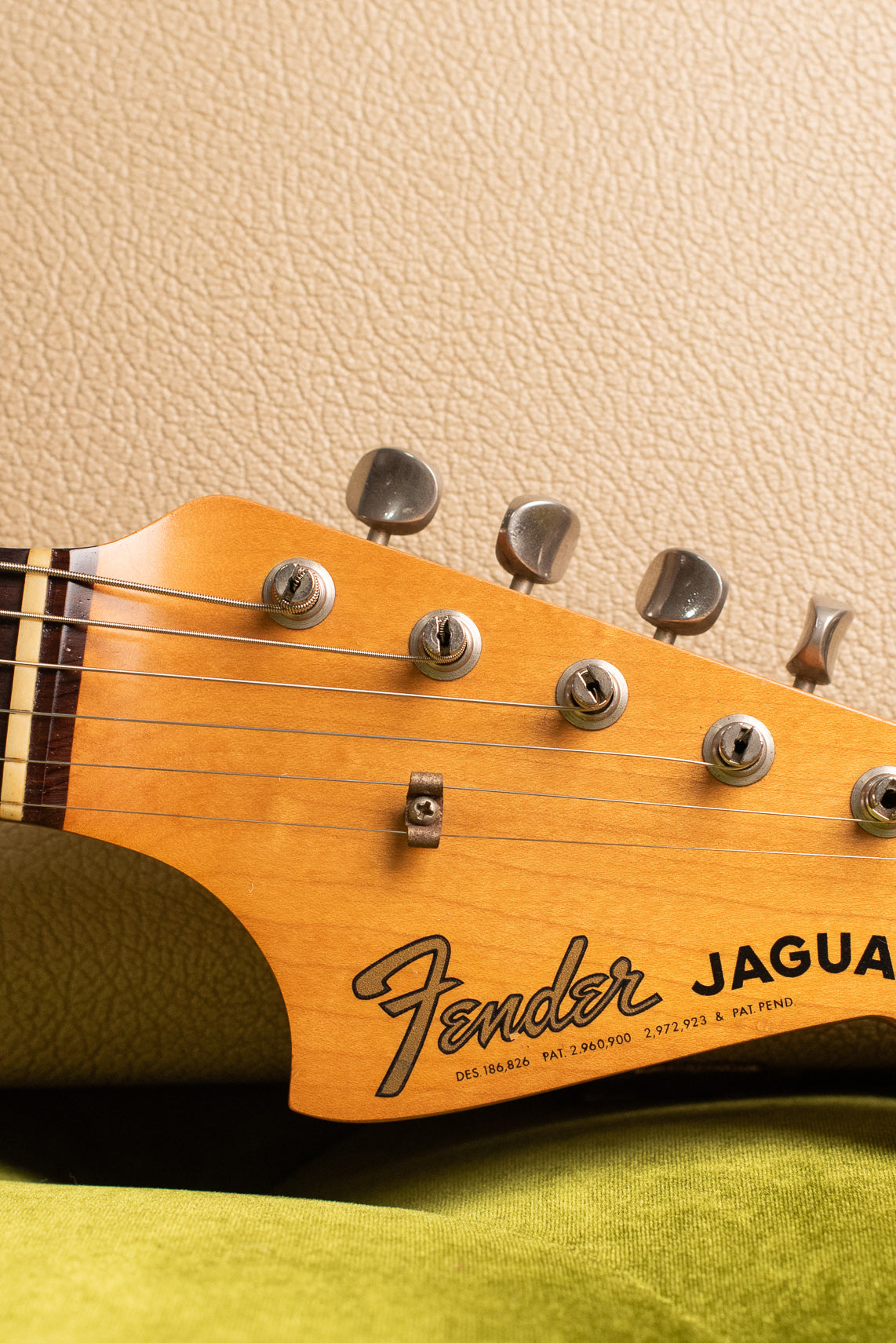 Headstock, Vintage 1963 Fender Jaguar Sunburst guitar