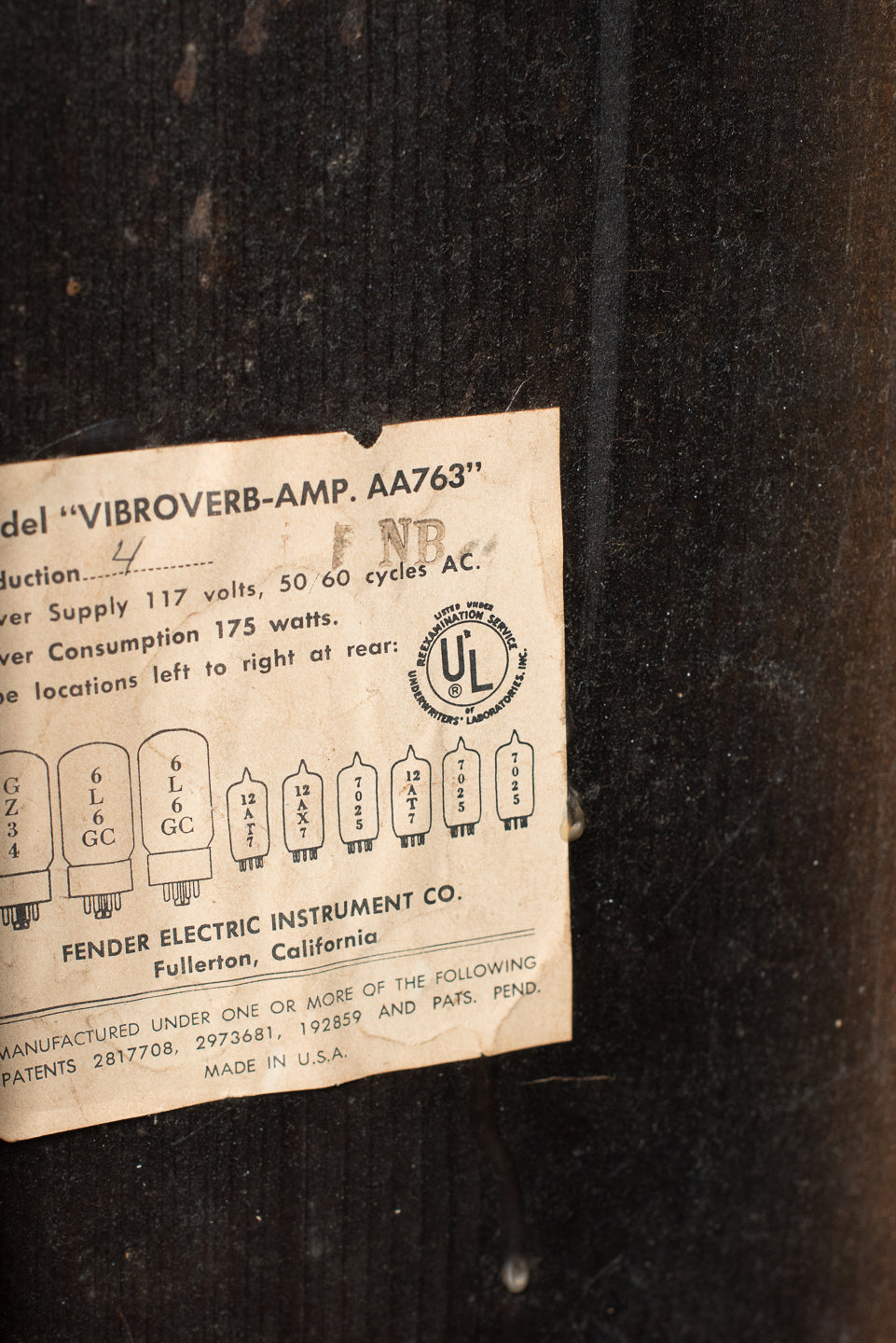 Tube chart, 1964 Fender Vibroverb