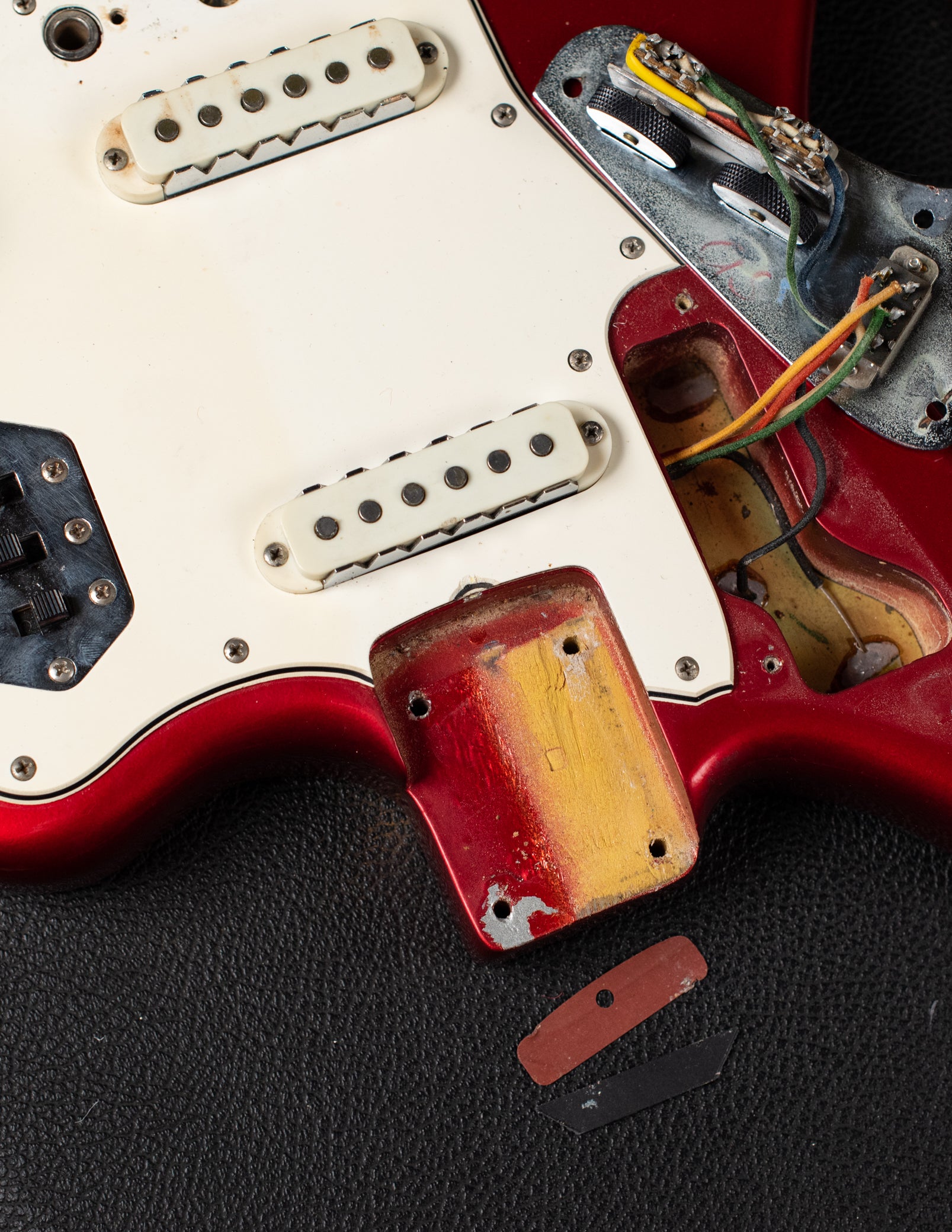 Neck pocket paint stick mark, Candy Apple Red Metallic custom color Fender Jaguar 1965