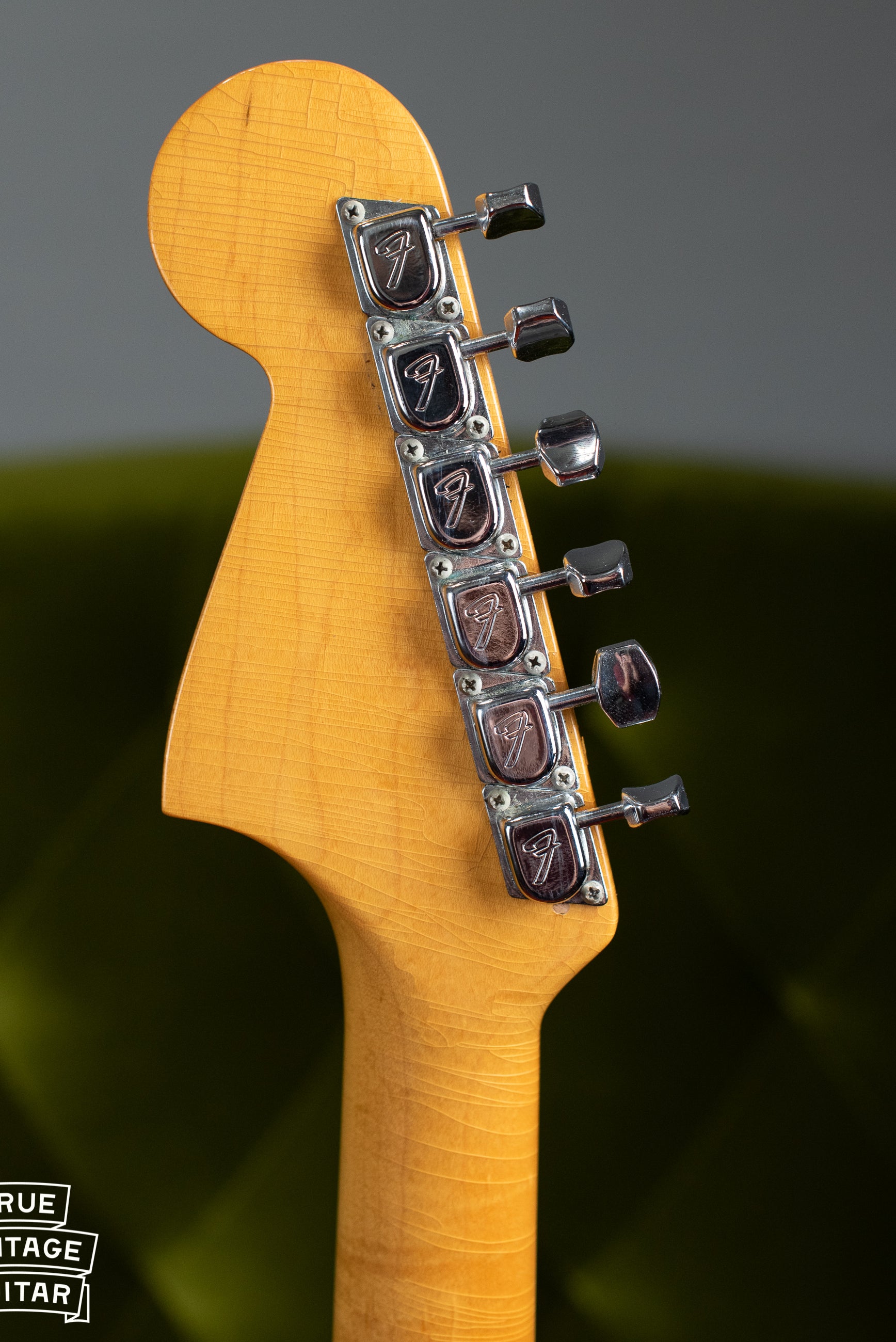 Vintage 1966 Fender Jaguar headstock, F logo tuners