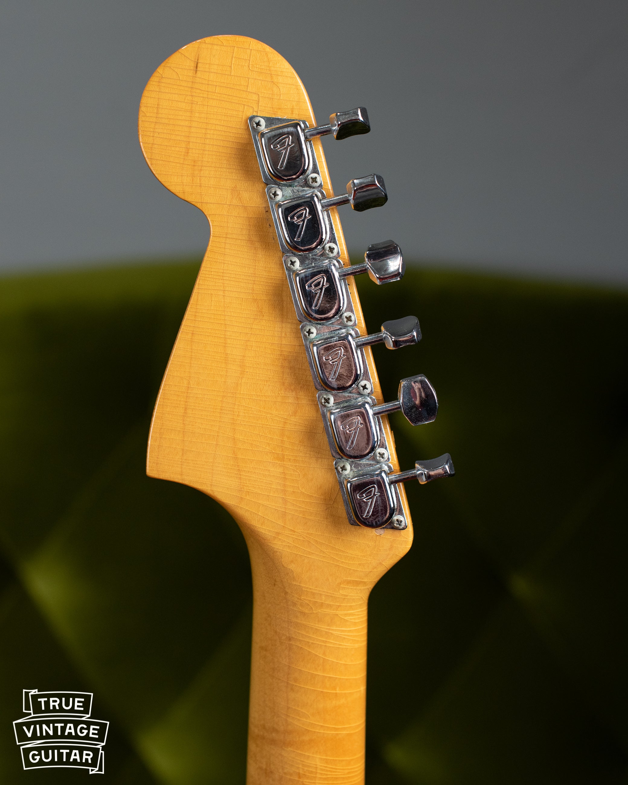 Vintage 1966 Fender Jaguar headstock, F logo tuners