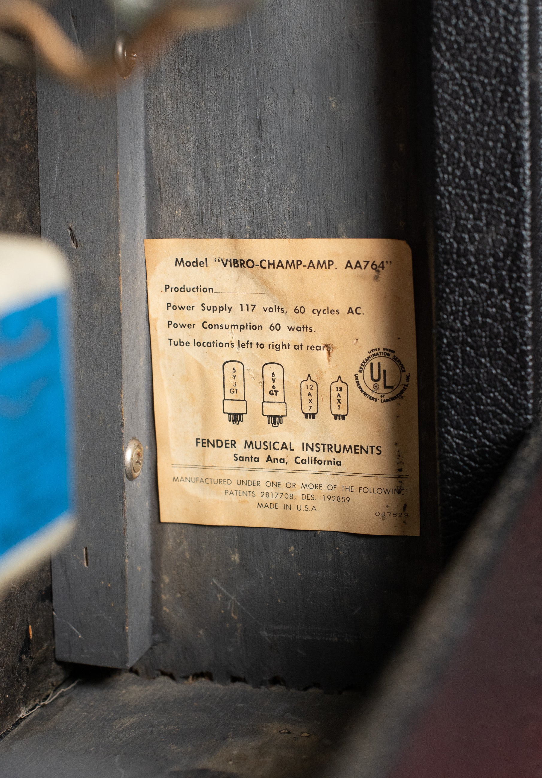 Tube chart, 1969 Fender Vibro Champ Amplifier