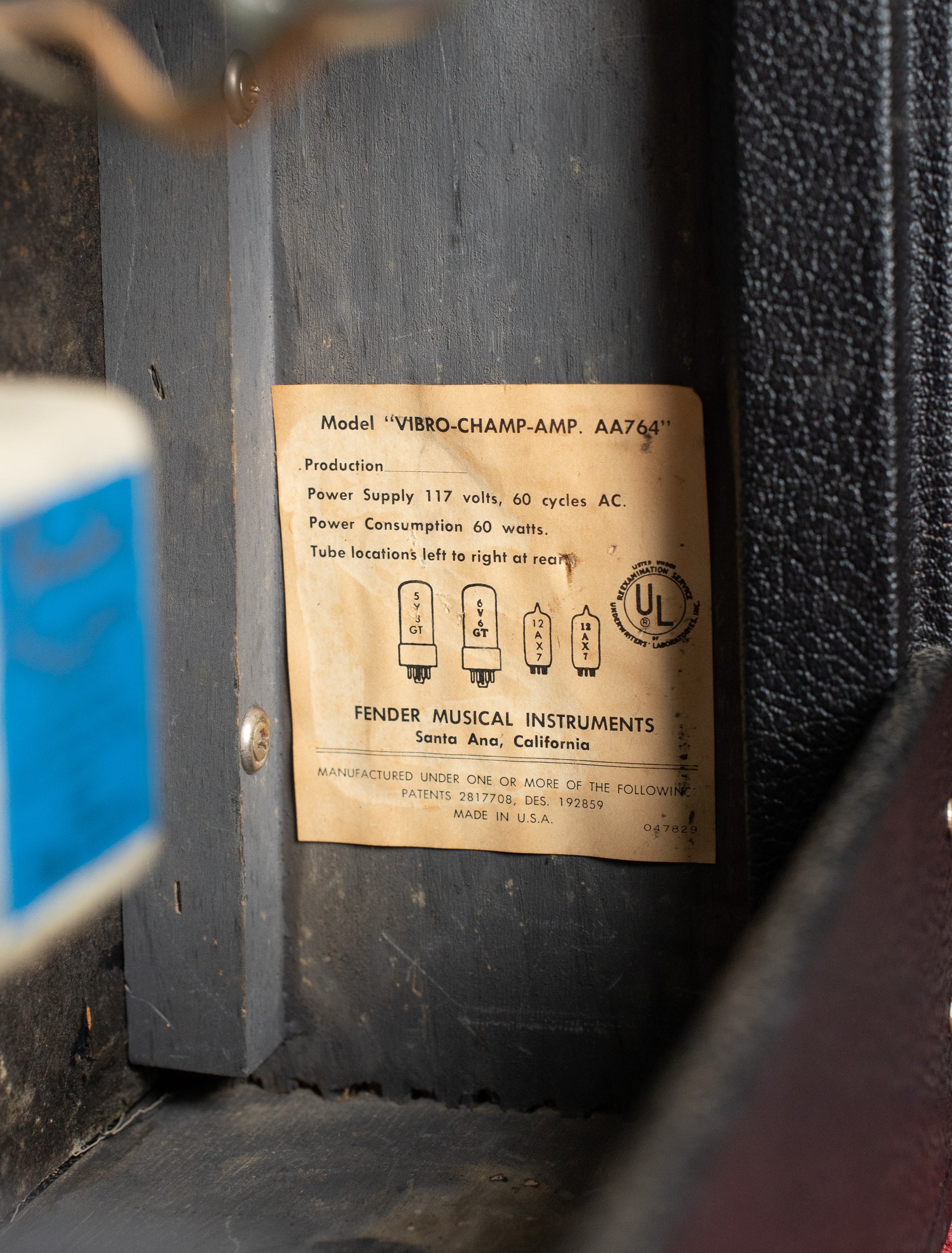 Tube chart, 1969 Fender Vibro Champ Amplifier