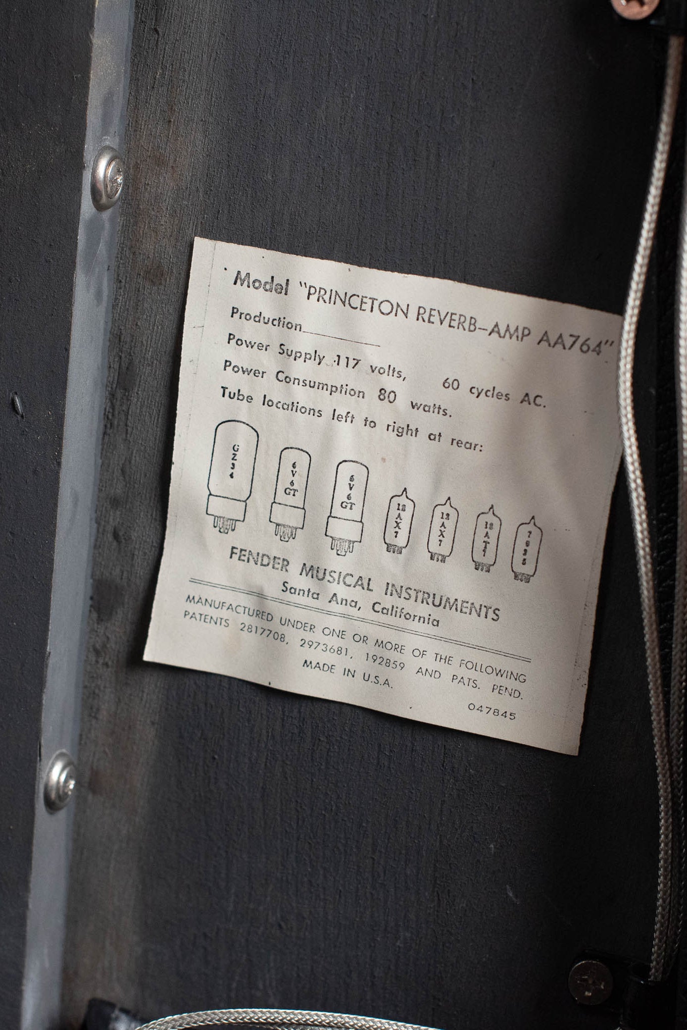 Fender Princeton Reverb tube chart