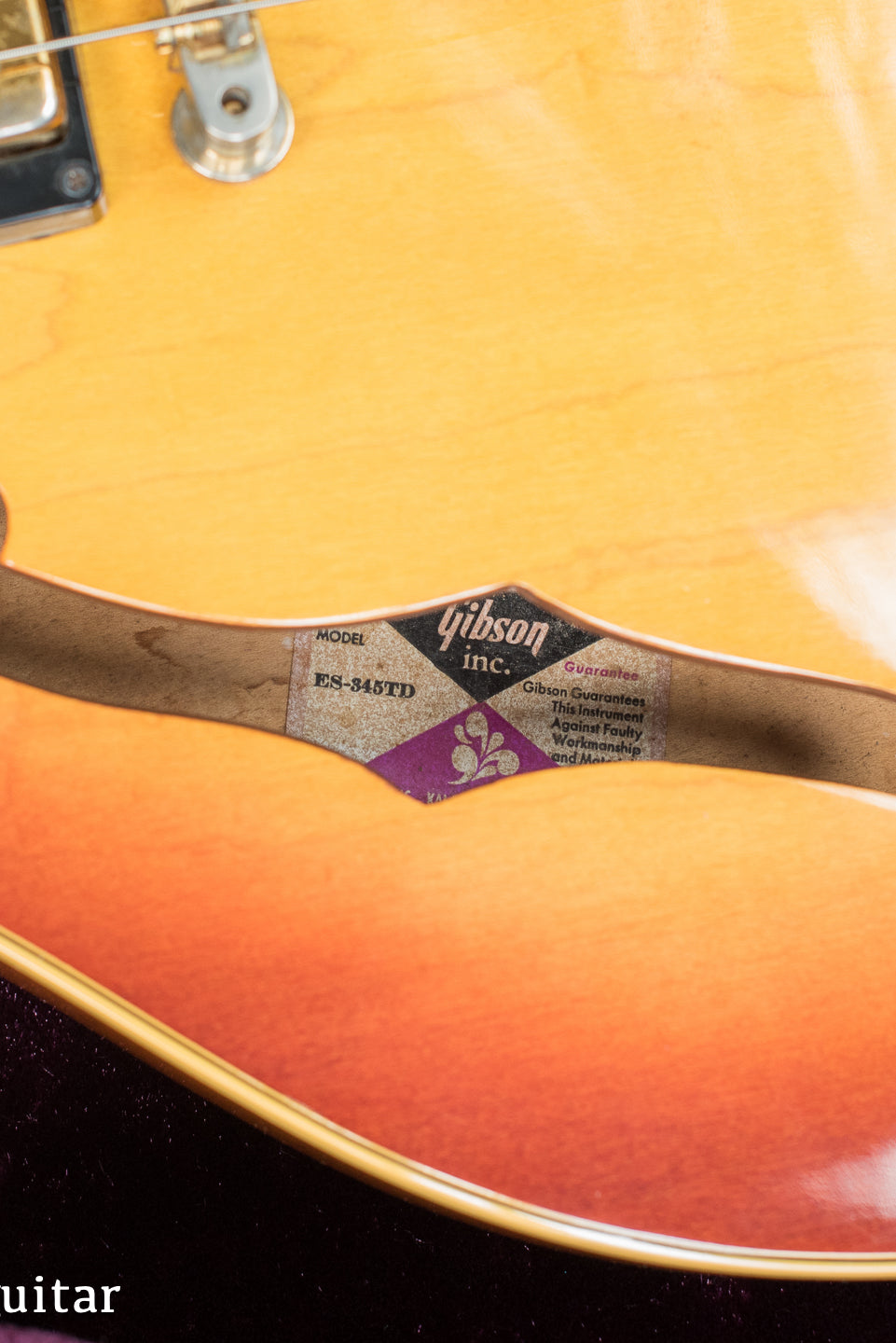 Interior label, Vintage 1972 Gibson ES-345 Stereo Sunburst