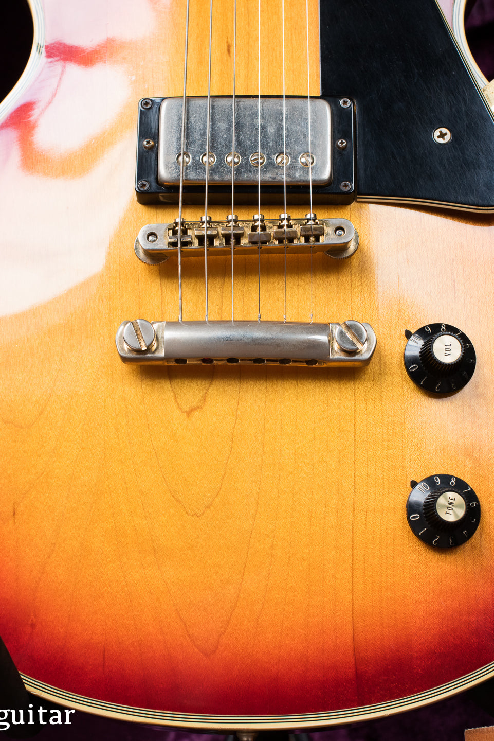 Stop bar tailpiece, Vintage 1974 Gibson Les Paul Custom Cherry Sunburst