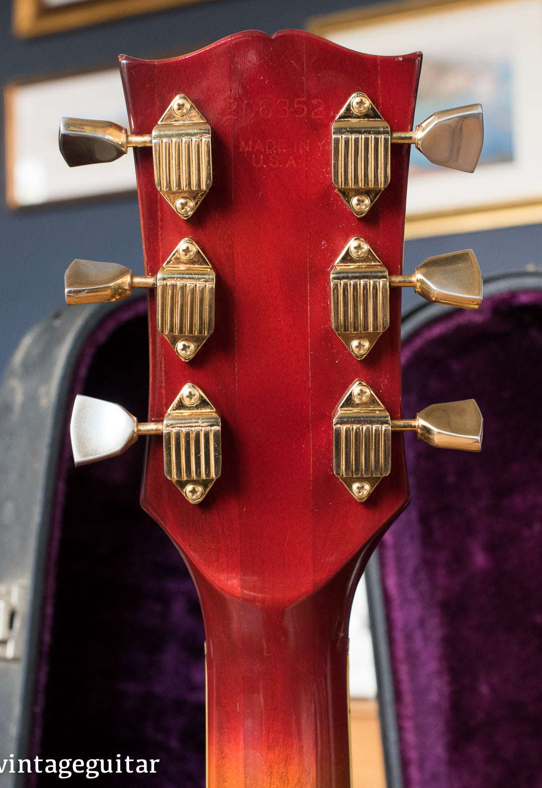 Tuners, back of headstock, Vintage 1974 Gibson Les Paul Custom Cherry Sunburst
