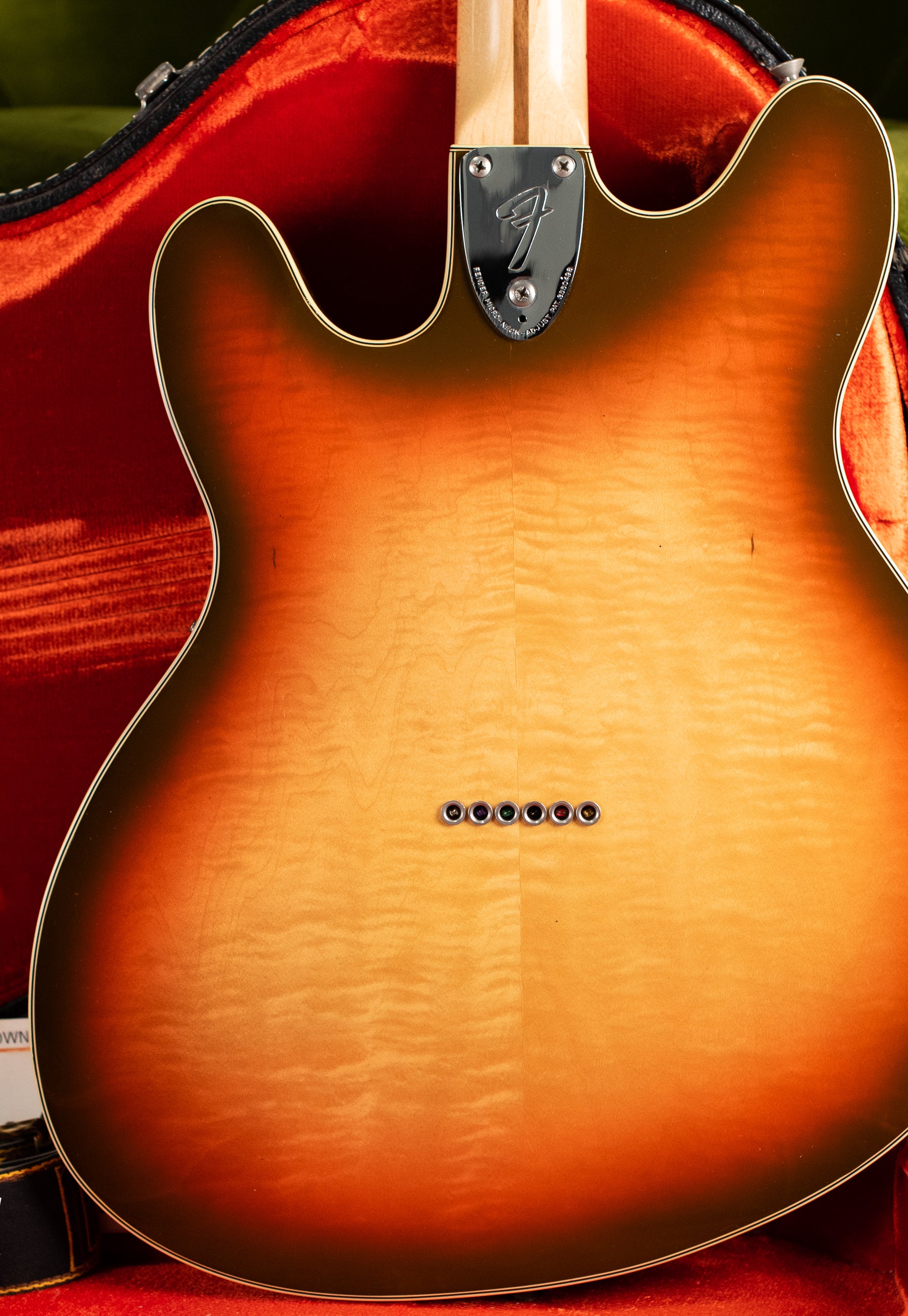 Back of body, flame Maple, Vintage 1976 Fender Starcaster Sunburst guitar