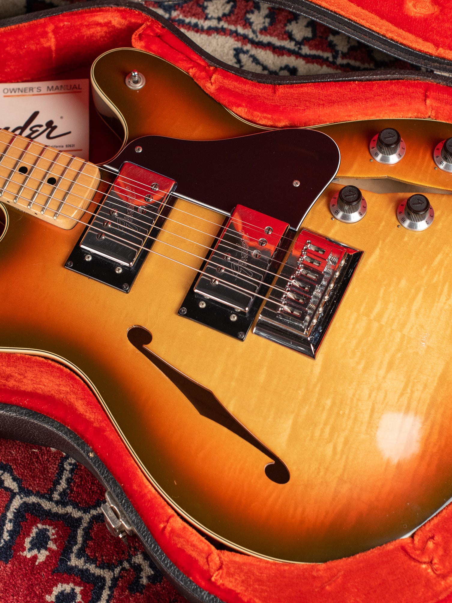 In original case, Vintage 1976 Fender Starcaster Sunburst guitar