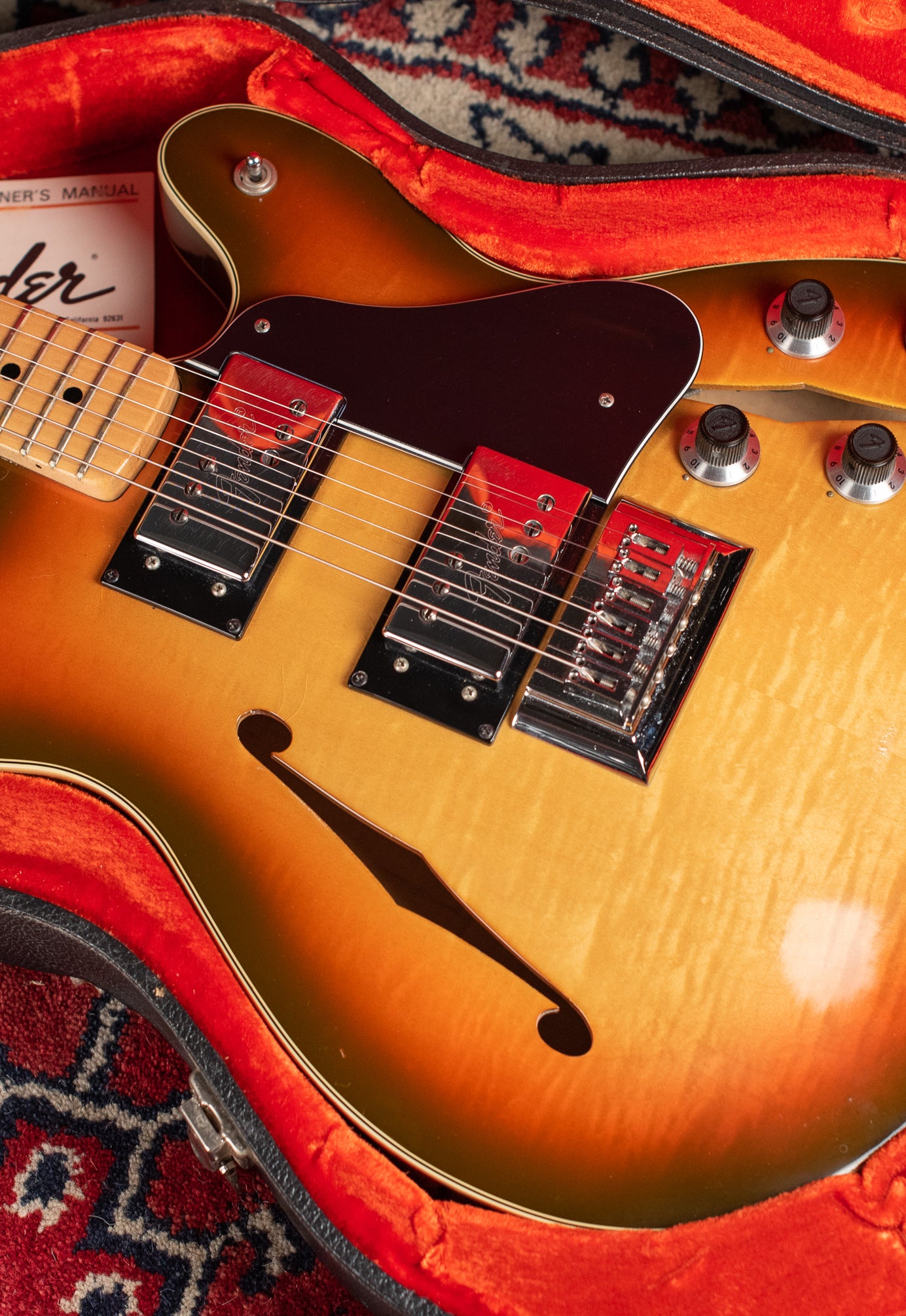 In original case, Vintage 1976 Fender Starcaster Sunburst guitar