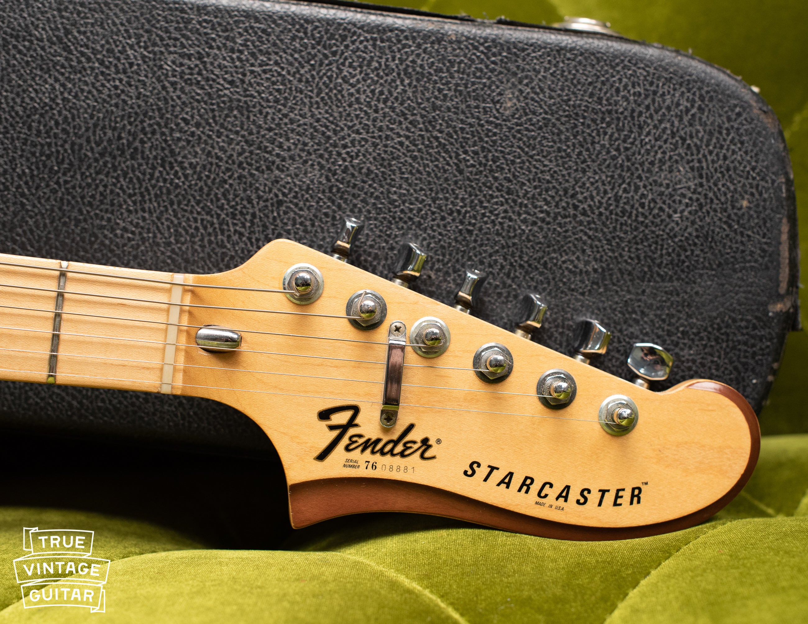 Headstock, Vintage 1976 Fender Starcaster Sunburst guitar