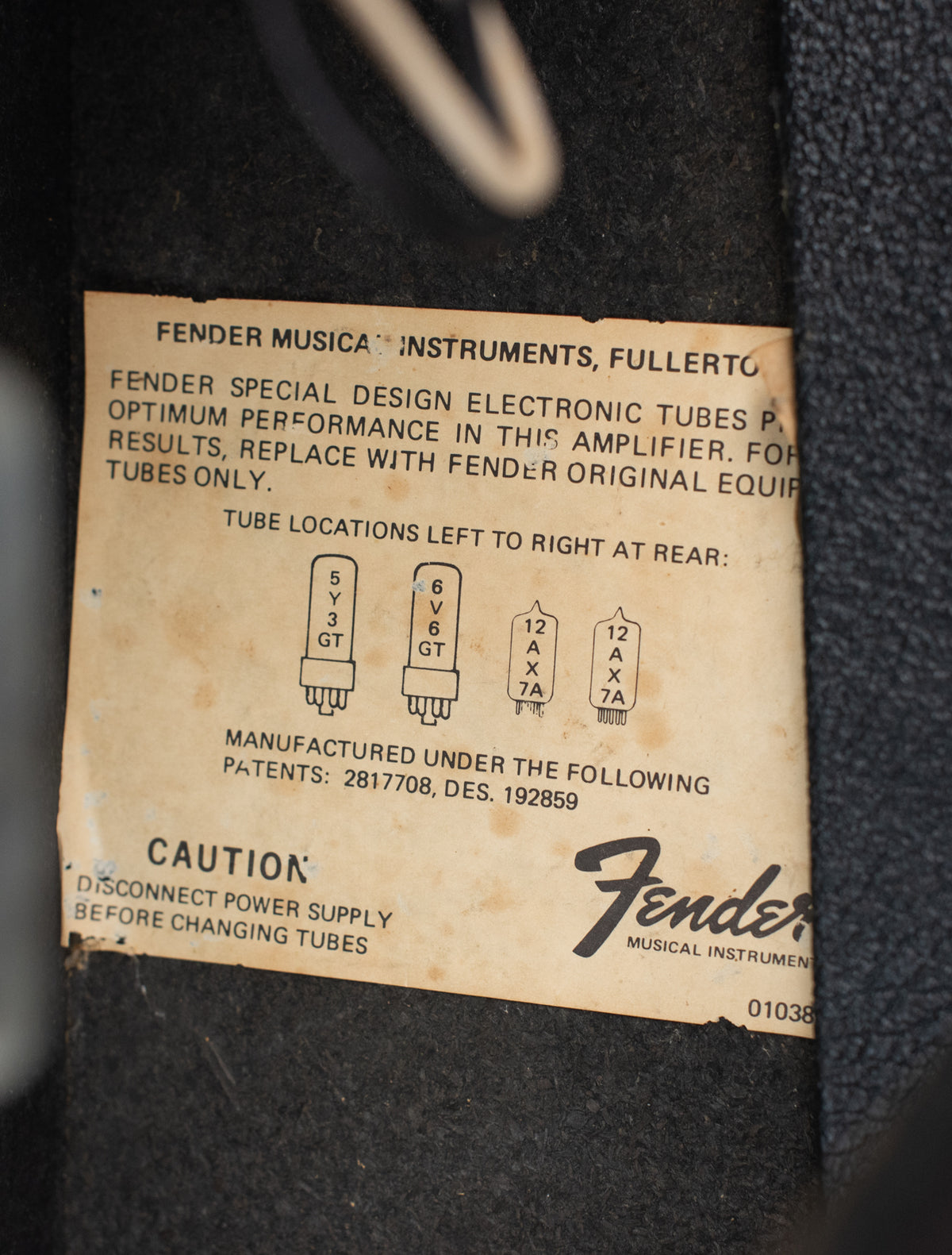 Tube chart 1978 Fender Vibro Champ
