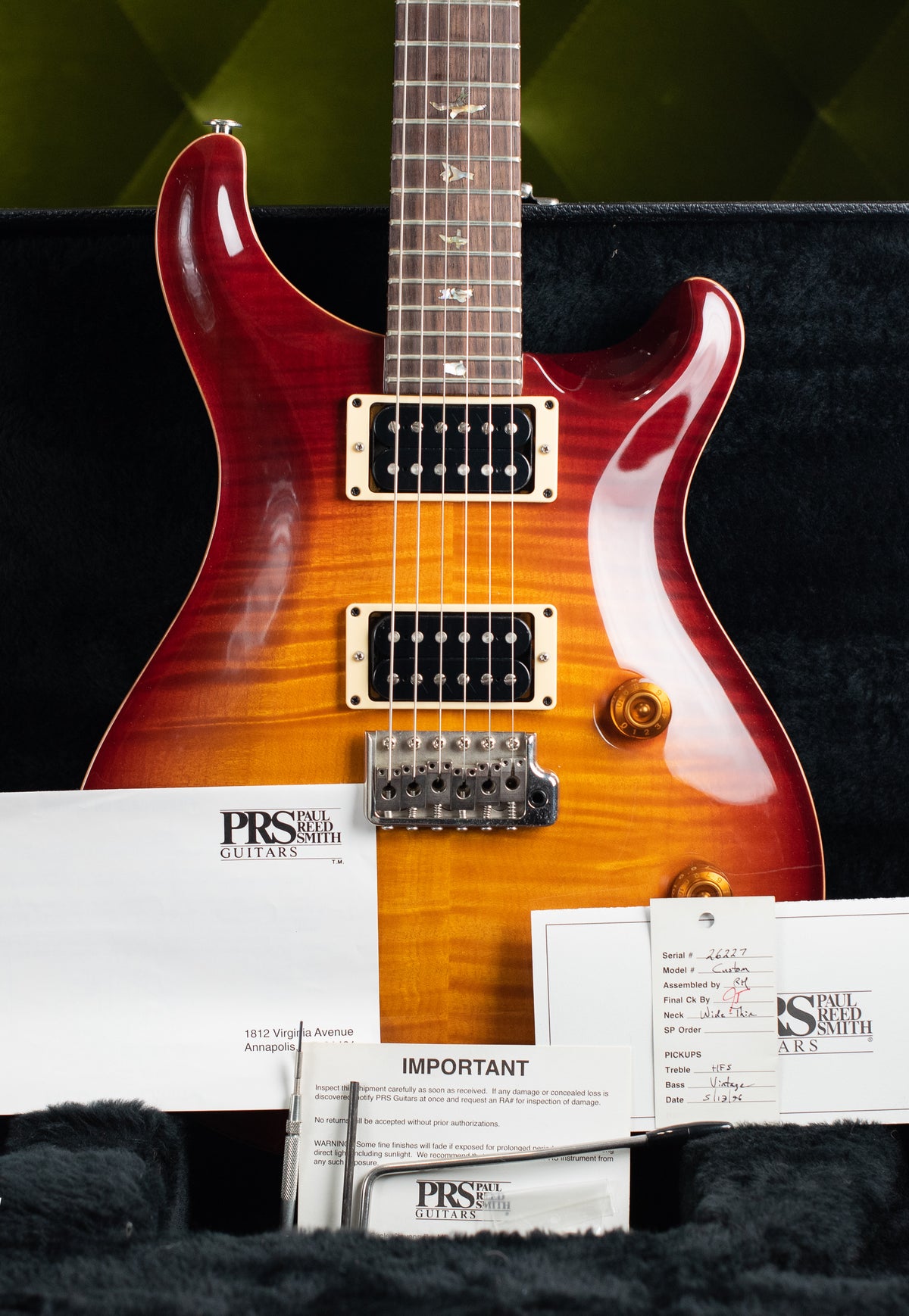 1996 Paul Reed Smith PRS Custom 24 electric guitar all paperwork