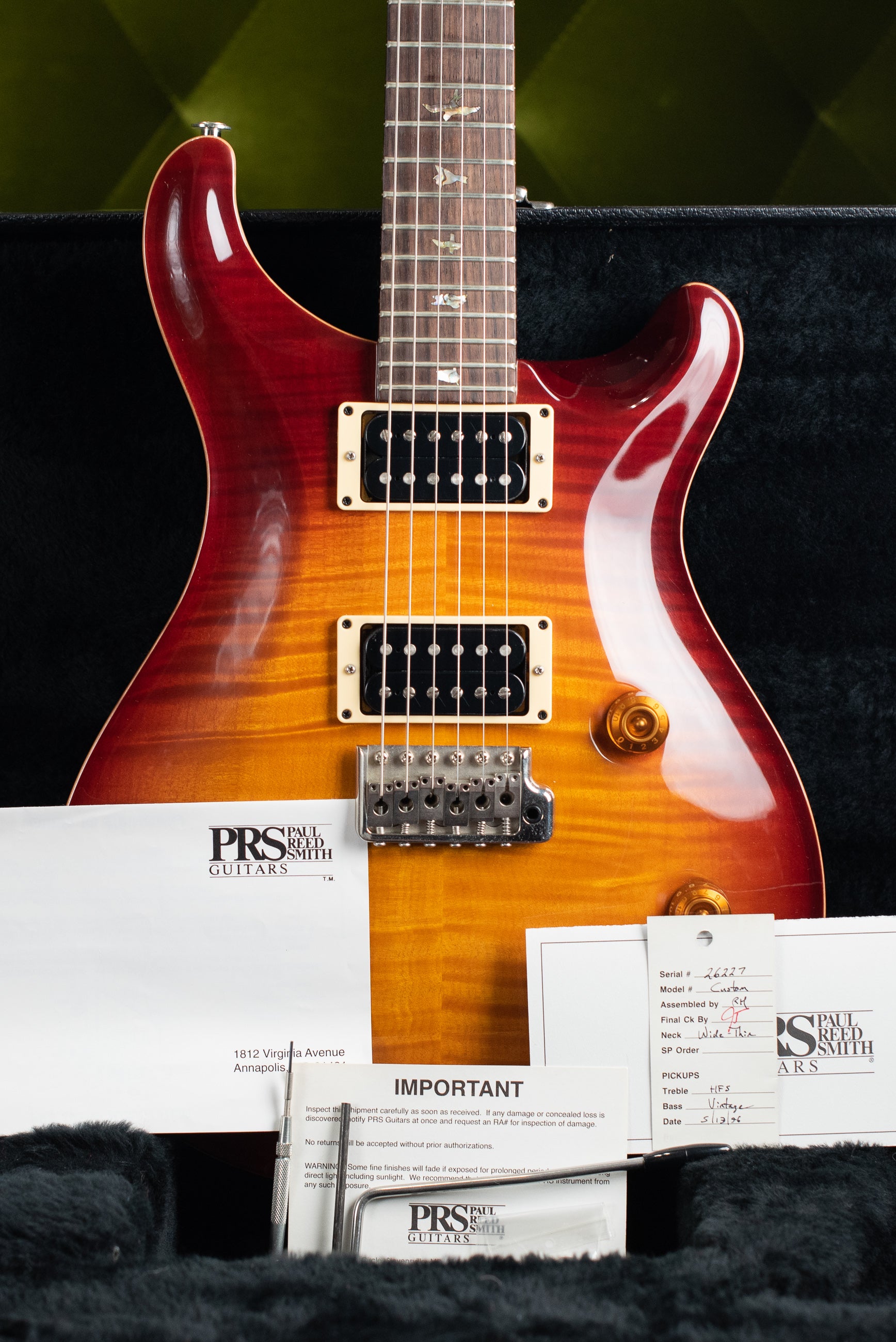 1996 Paul Reed Smith PRS Custom 24 electric guitar all paperwork
